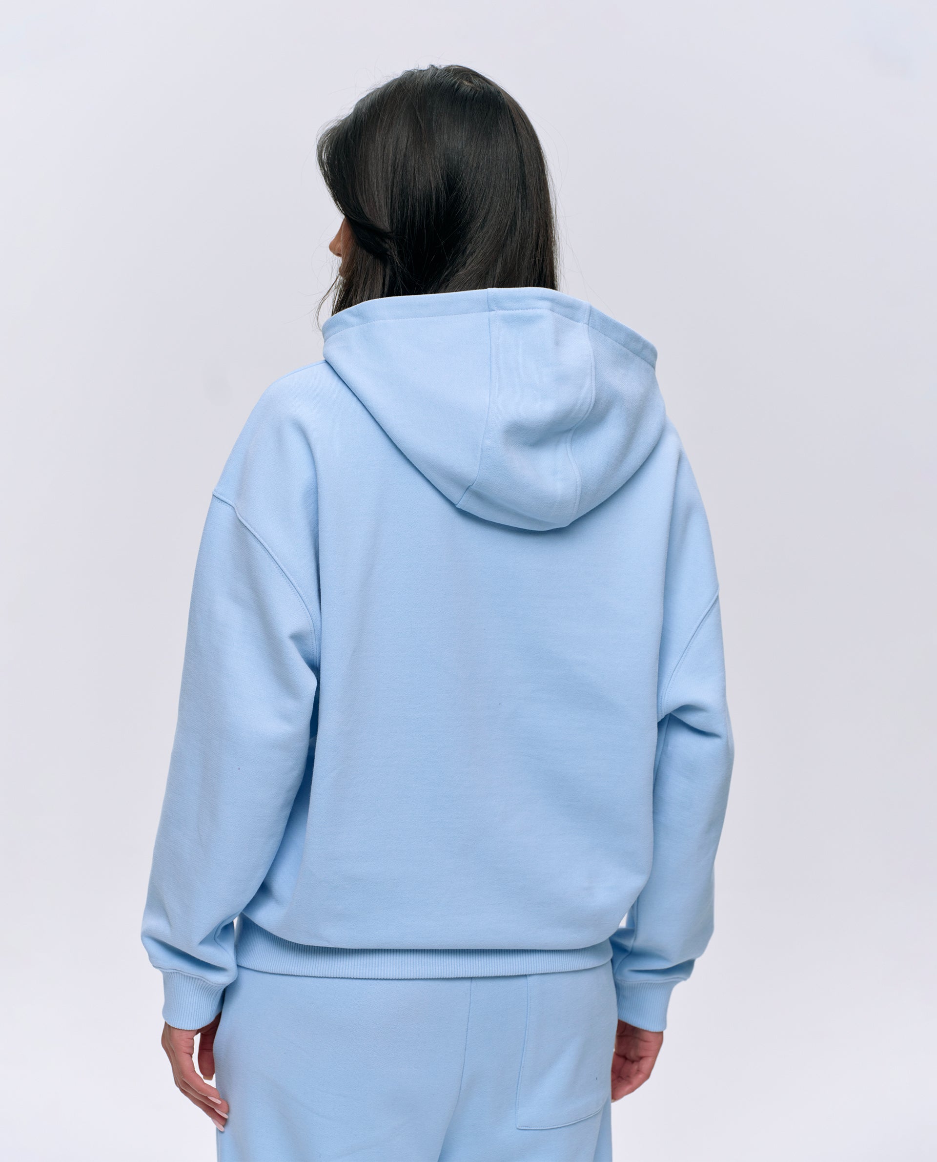 Varsity Oversized Full Zip Hoodie for Men & Women - Soft Cotton Blend, Powder Blue & Navy Blue - Cozy Pullover for Casual Wear, College Style, Street Fashion
