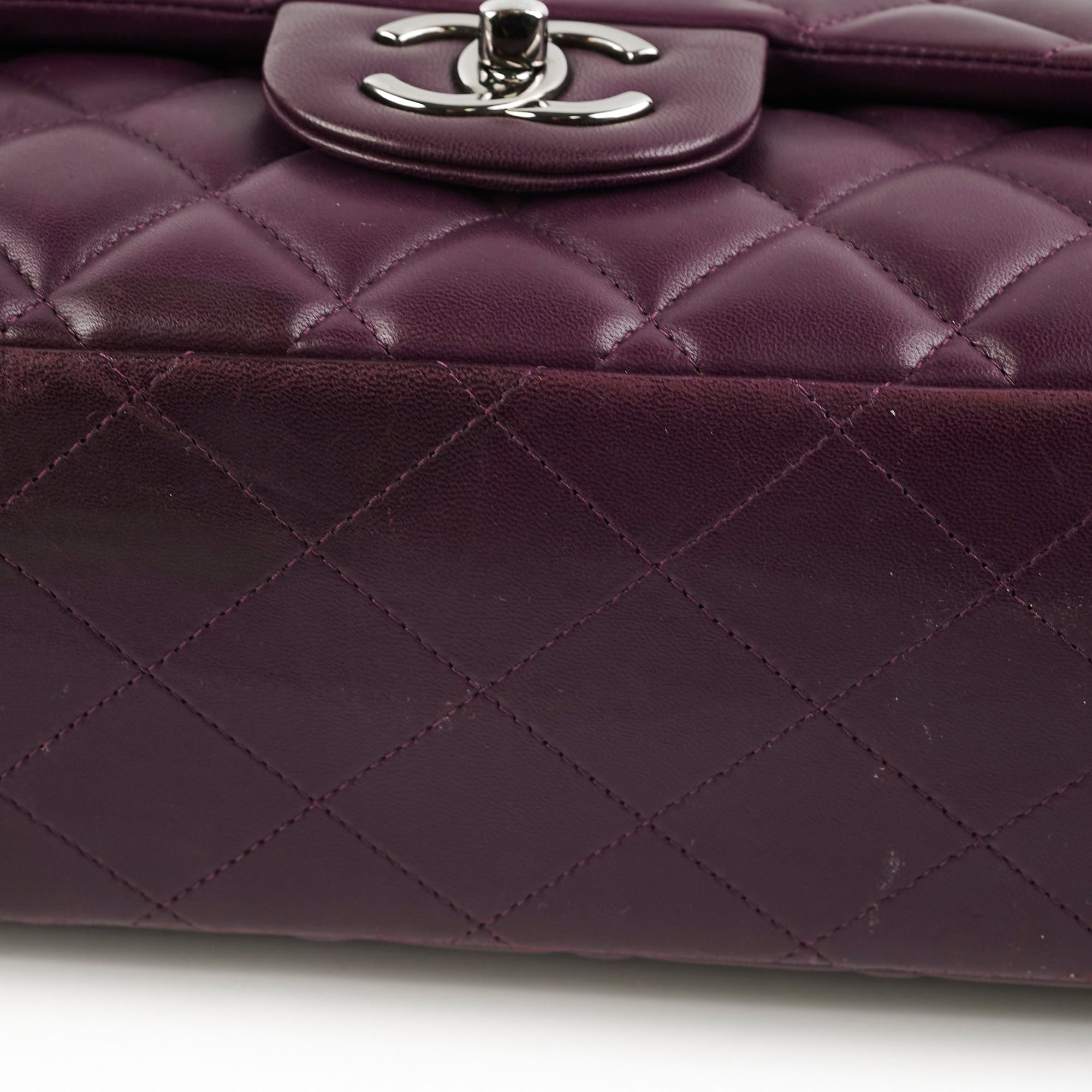 Authentic Chanel Maxi Lambskin Jumbo Flap Bag in Dark Purple - Luxury Designer Handbag for Women, Perfect for Evening Events & Special Occasions