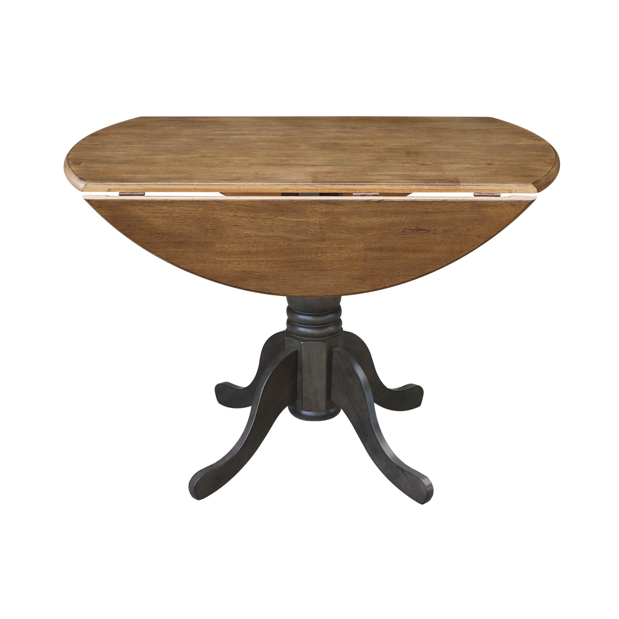 42 Inch Dual Drop Leaf Dining Table - Solid Hickory & Washed Coal Finish - Expandable Space-Saving Design for Small Kitchens, Apartments, and Dining Rooms