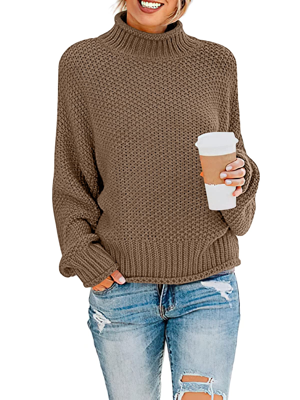 ANRABESS Women's Oversized Turtleneck Sweater - Batwing Long Sleeve Chunky Knit Pullover Top | Cozy Winter Fashion, Casual Outfit, Office Wear & Holiday Style