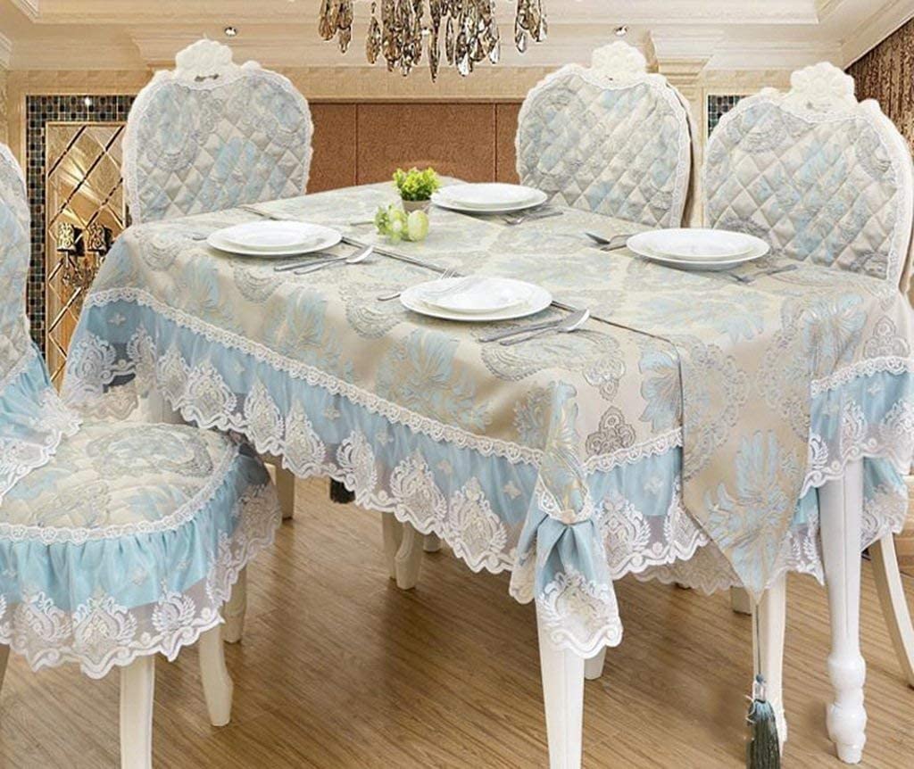 European Style Rectangle Tablecloth - High-Quality Jacquard Linen with Lace Trim, Odorless Dining Table Cover for Party, Banquet, Restaurant, Coffee Table & Computer Desk | Elegant Home Decor & Event Table Setting
