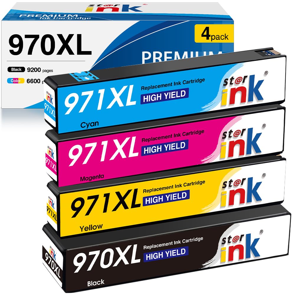 High Yield HP 971XL 970XL Ink Cartridges Replacement (4-Pack) - Compatible with HP OfficeJet Pro X476dw/X576dw/X451dw/X551dw/X451dn/X476dn Printers - Perfect for Home Office & Small Business Printing Needs