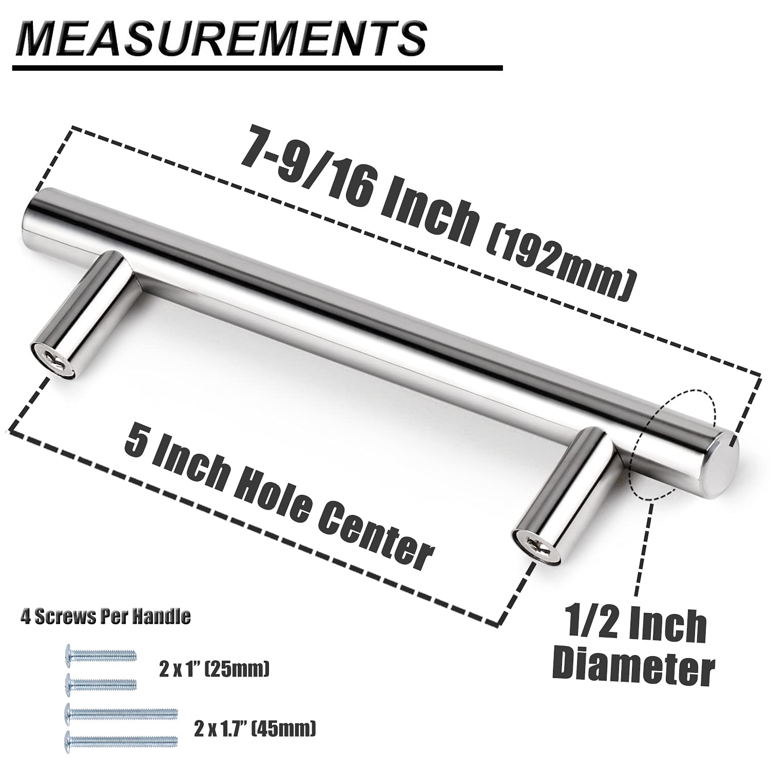 5 Pack 5 Inch Polished Chrome Cabinet Pulls - Stainless Steel Kitchen Cabinet Handles, Round T-Bar Cupboard & Drawer Hardware for Modern Homes (Perfect for Kitchen Remodel, Bathroom Upgrade & Furniture Refresh)