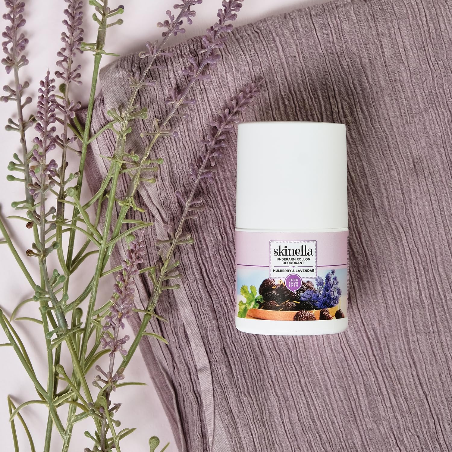 Skinella Natural Deodorant Roll-On - Mulberry & Lavender Scent for Men & Women | Underarm Whitening & Lightening | Aluminum-Free, Long-Lasting 50ml | Ideal for Daily Freshness & Sensitive Skin Care