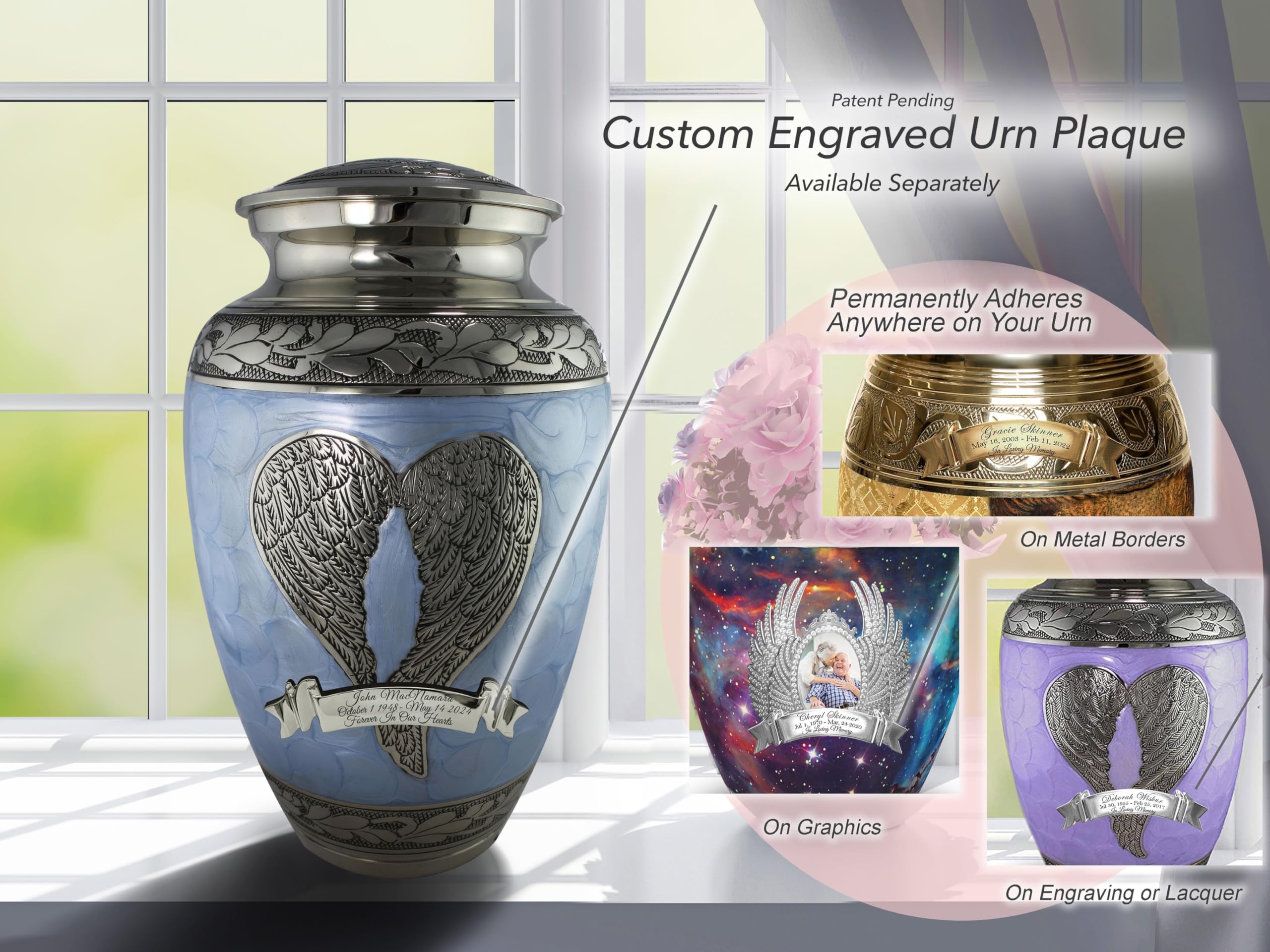 Blue Angel Cremation Urn for Adult Male Ashes - Personalized Handcrafted Memorial Urn for Human Ashes - Decorative Large Keepsake Urn for Funeral, Home Memorial & Remembrance Ceremonies