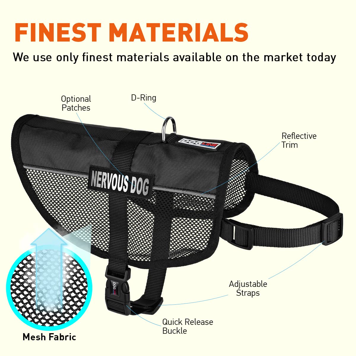 **Dogline MaxAire Vest - Adjustable Dog Harness for Nervous Dogs, Removable Patch, Reflective Design - Fits Small, Medium & Large Dogs (30-38 Inch Girth, Black) - Perfect for Training, Walks & Anxiety Relief**