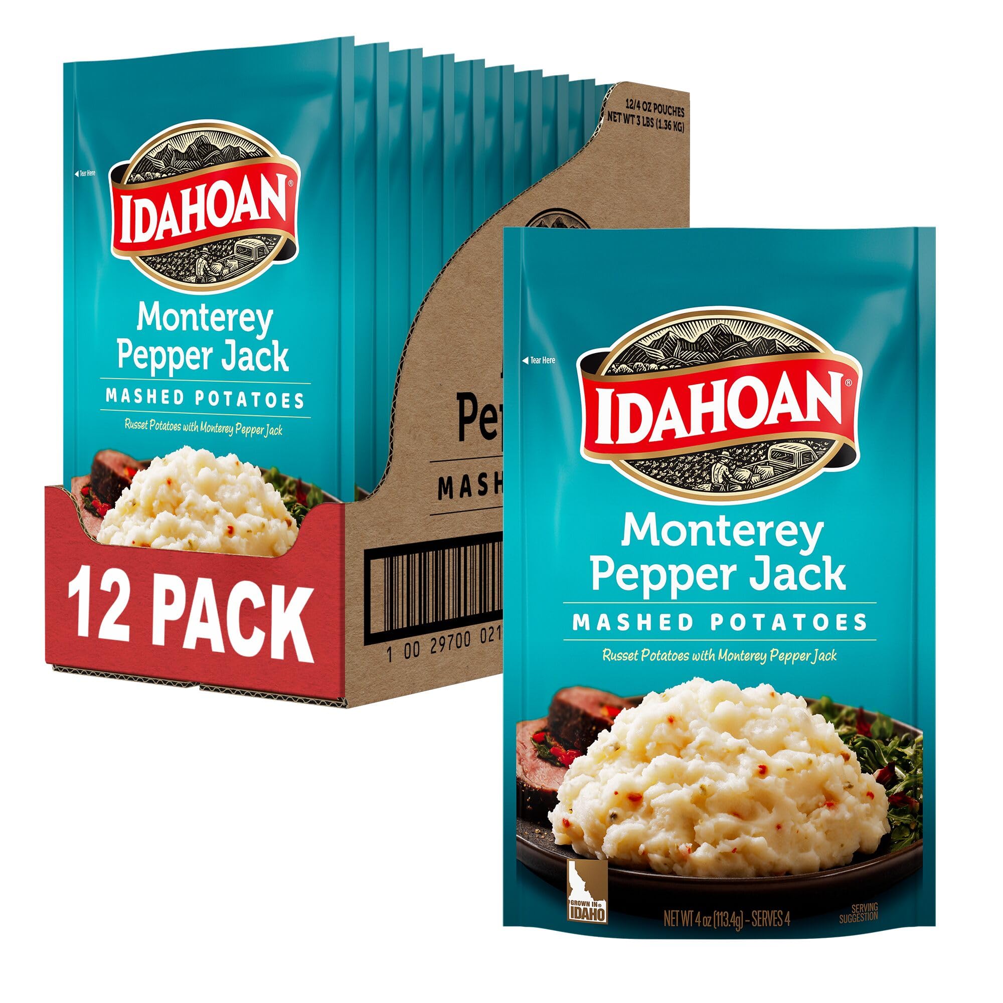 Idahoan Monterey Pepper Jack Mashed Potatoes - 12 Pack (4 Servings Each) | Instant Mashed Potato Mix | Quick & Easy Side Dish for Dinner, Parties & Camping