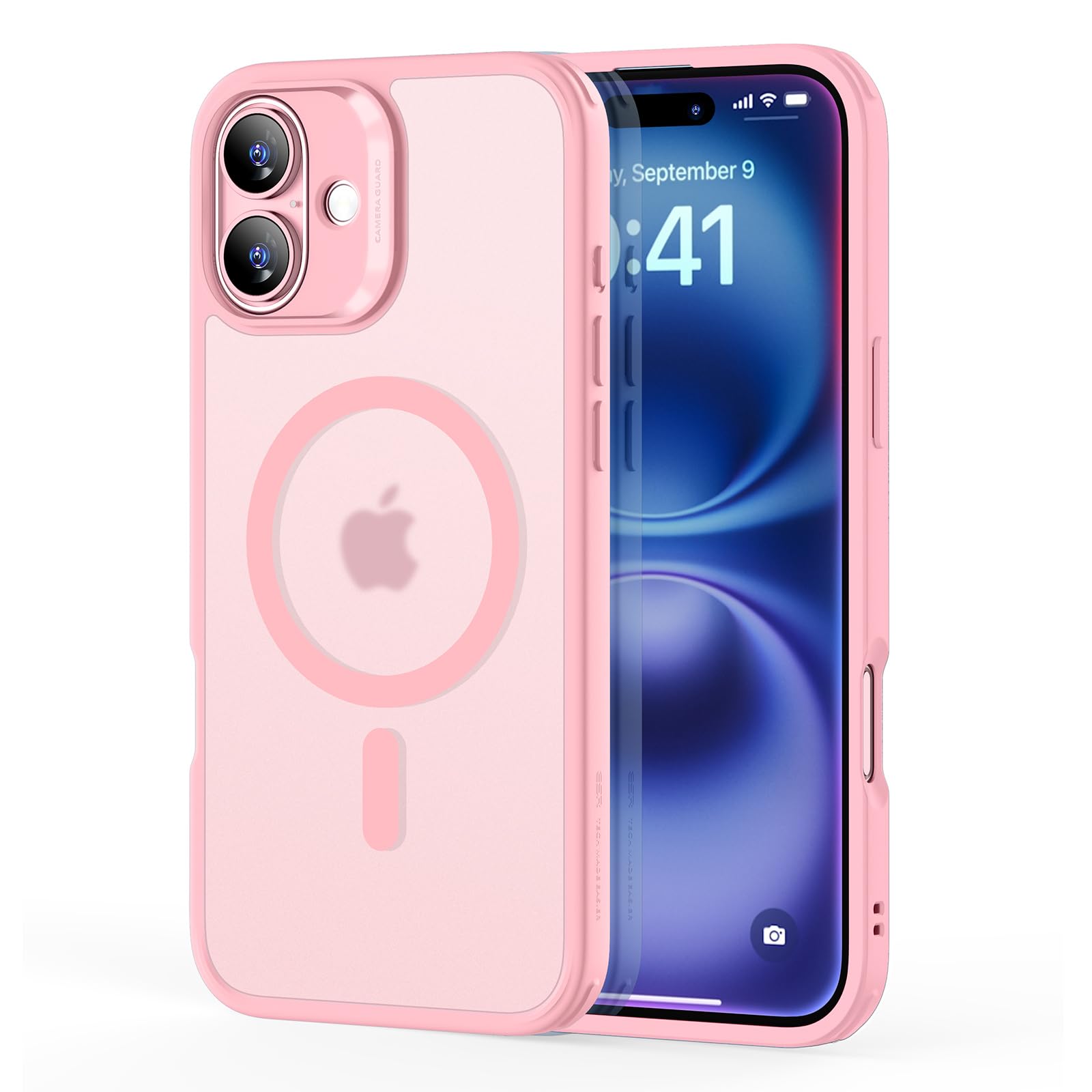ESR Magnetic Phone Case for iPhone 16 with MagSafe Compatibility | Military-Grade Shockproof Protection | HaloLock Hybrid Case in Frosted Pink | Perfect for Daily Use, Travel & Outdoor Activities