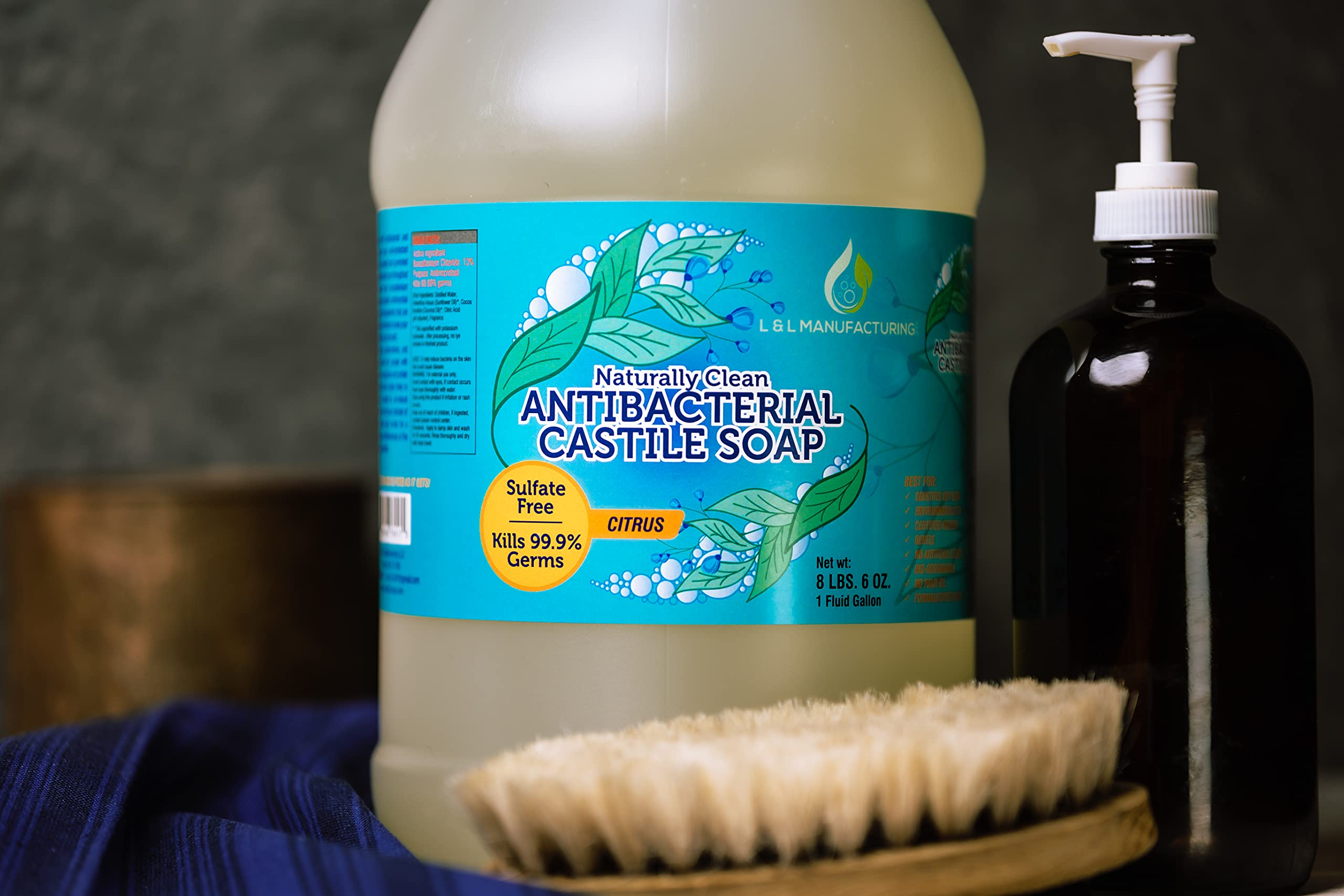 Natural Citrus Antibacterial Pure Castile Soap Liquid - Vegan, Non-GMO Face, Hand & Body Wash for Dry & Sensitive Skin | Made in USA (1 Gallon) - Perfect for Home, Travel & Eco-Friendly Cleaning