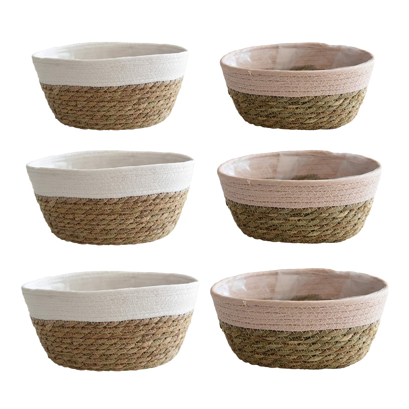 RSTYS Seagrass Planter Basket Set of 3 - Handmade Natural Woven Bamboo Storage Baskets for Plants, Flowers & Home Decor | Perfect for Indoor Garden, Living Room, Patio & Boho Style Decorations