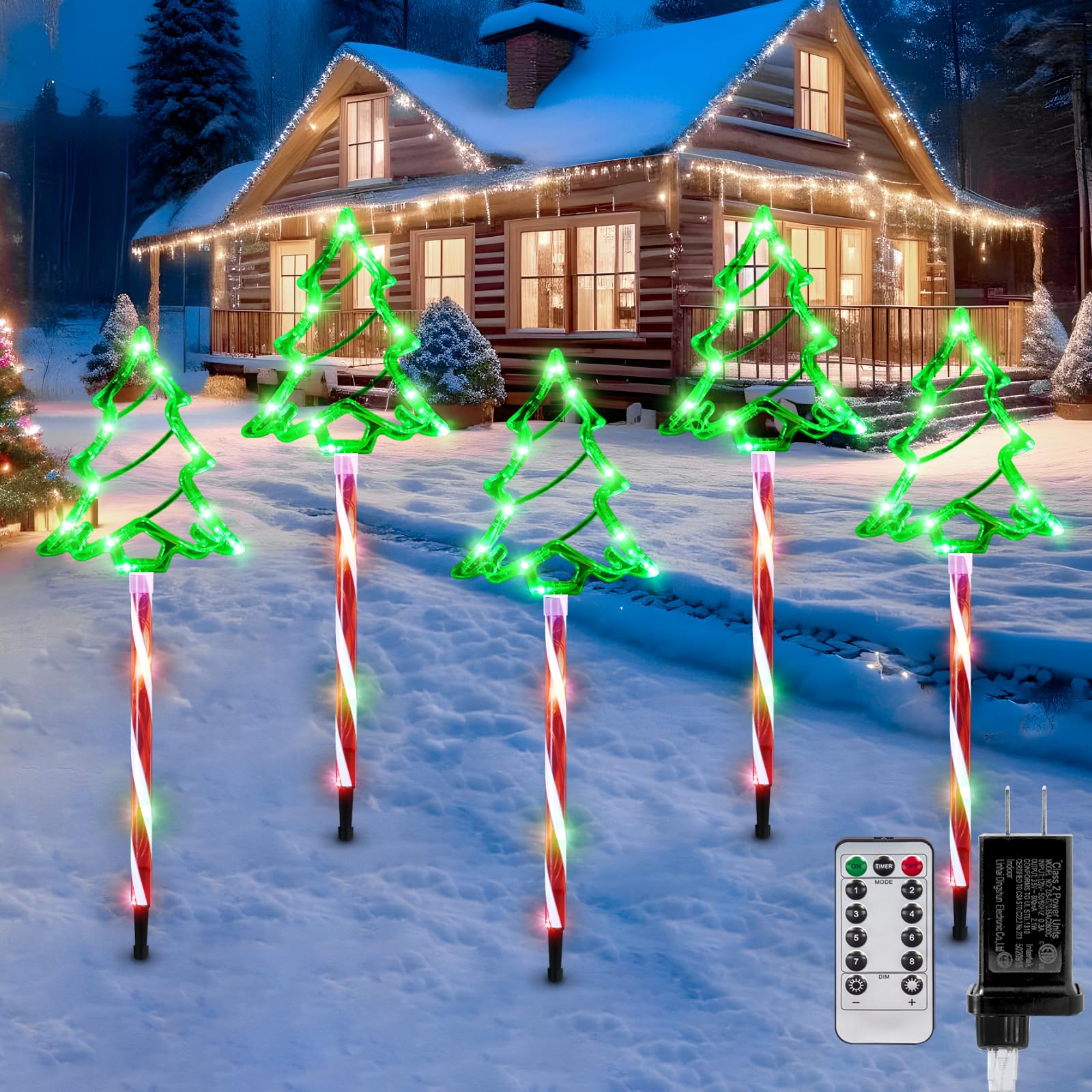 5 Pack Outdoor Christmas Pathway Lights with Timer - 8 Modes Waterproof LED Garden Stake Lights for Walkway, Yard, Lawn & Porch Decor | Perfect for Holiday, Xmas Tree, Candy Cane Themed Decorations & Winter Landscape Lighting