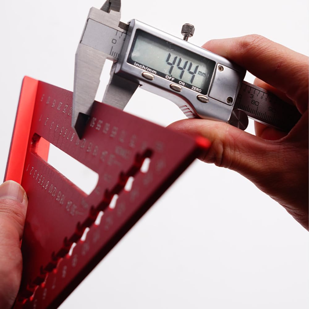 7 Inch High Precision Aluminum Alloy Rafter Square Tool - Multifunctional Triangle Ruler for Woodworking, Roofing & Layout Measuring (Red) - Perfect for Carpenters, DIY Projects & Construction Work