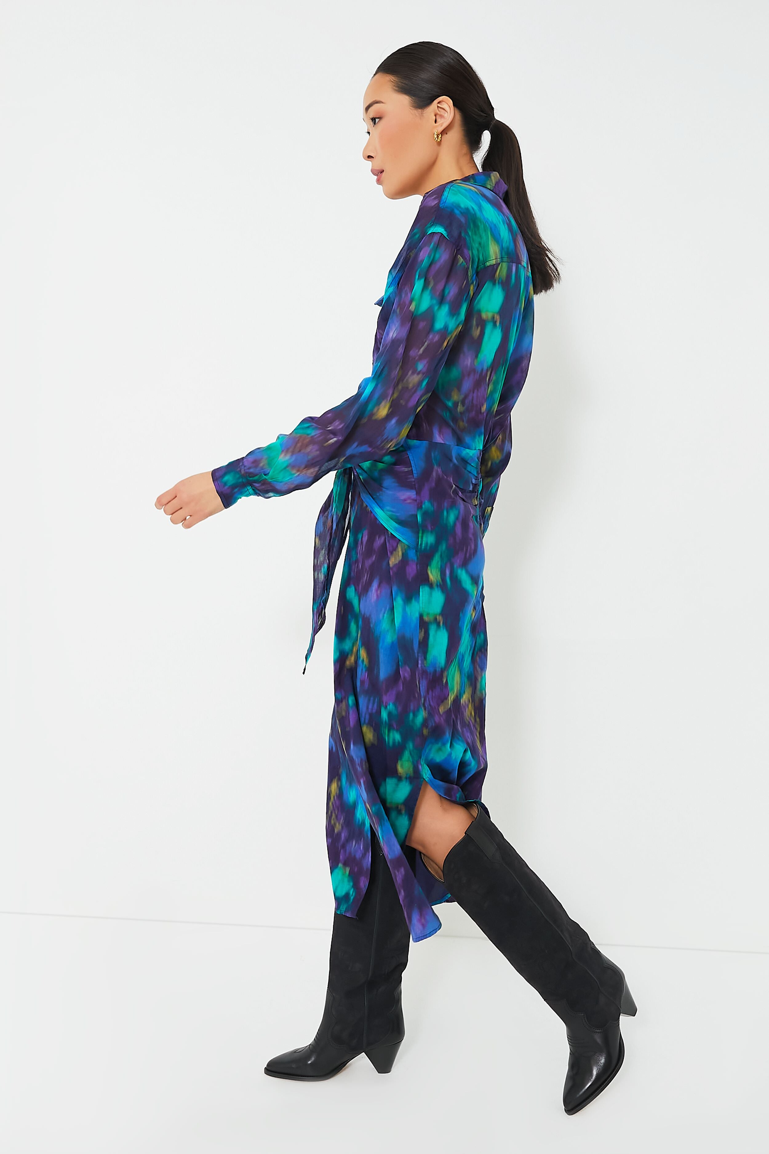 Blue Green Nesly Watercolor Dress - Elegant Flowy Maxi Dress for Women | Perfect for Summer Beach, Vacation & Boho Chic Outfits