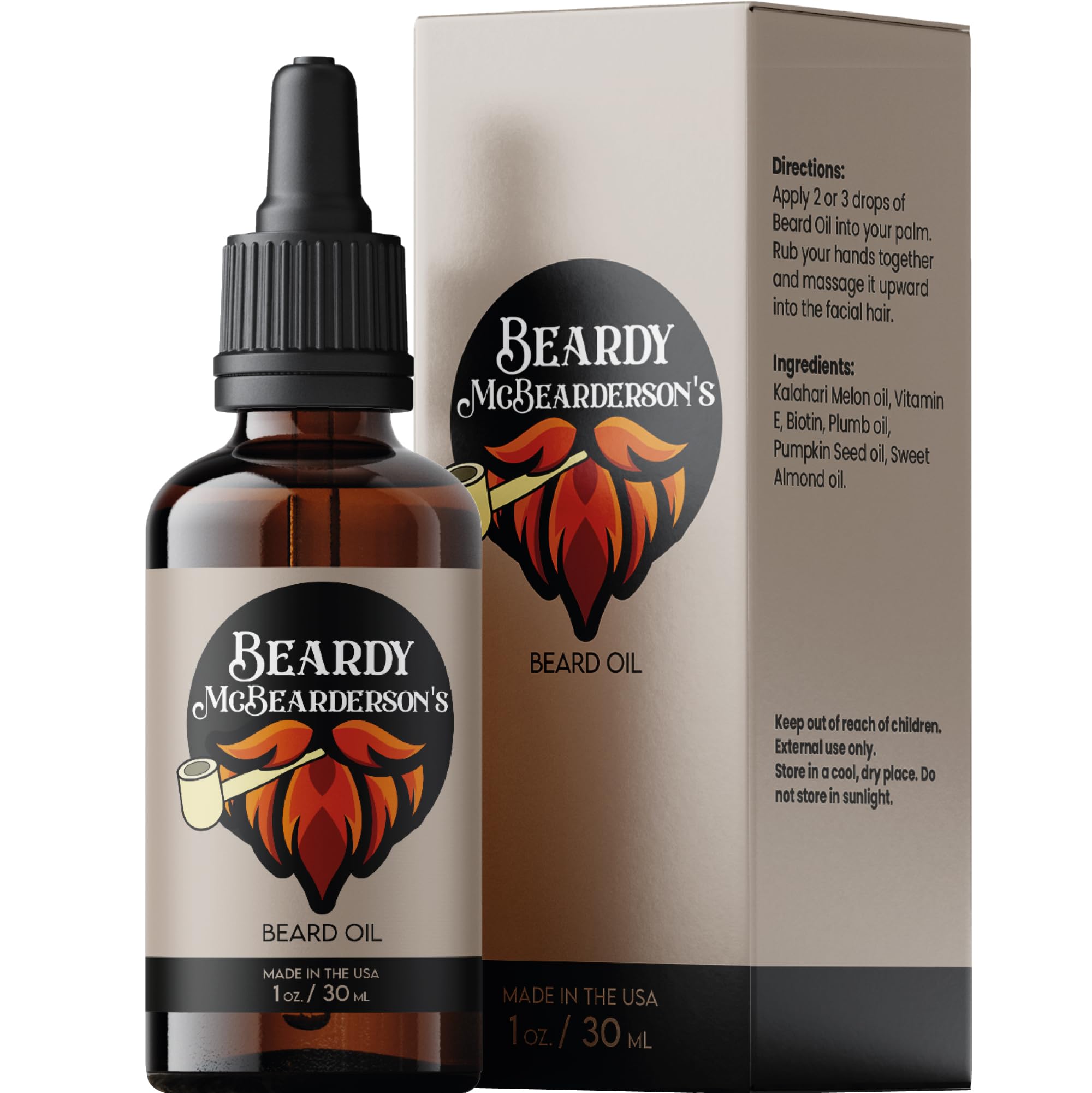 Beardy Oil for Men - Natural Kalahari Melon Oil with Biotin & Vitamin E | Beard Growth & Moisturizing Treatment | Vanilla Sandalwood Scent | Perfect for Daily Grooming & Styling