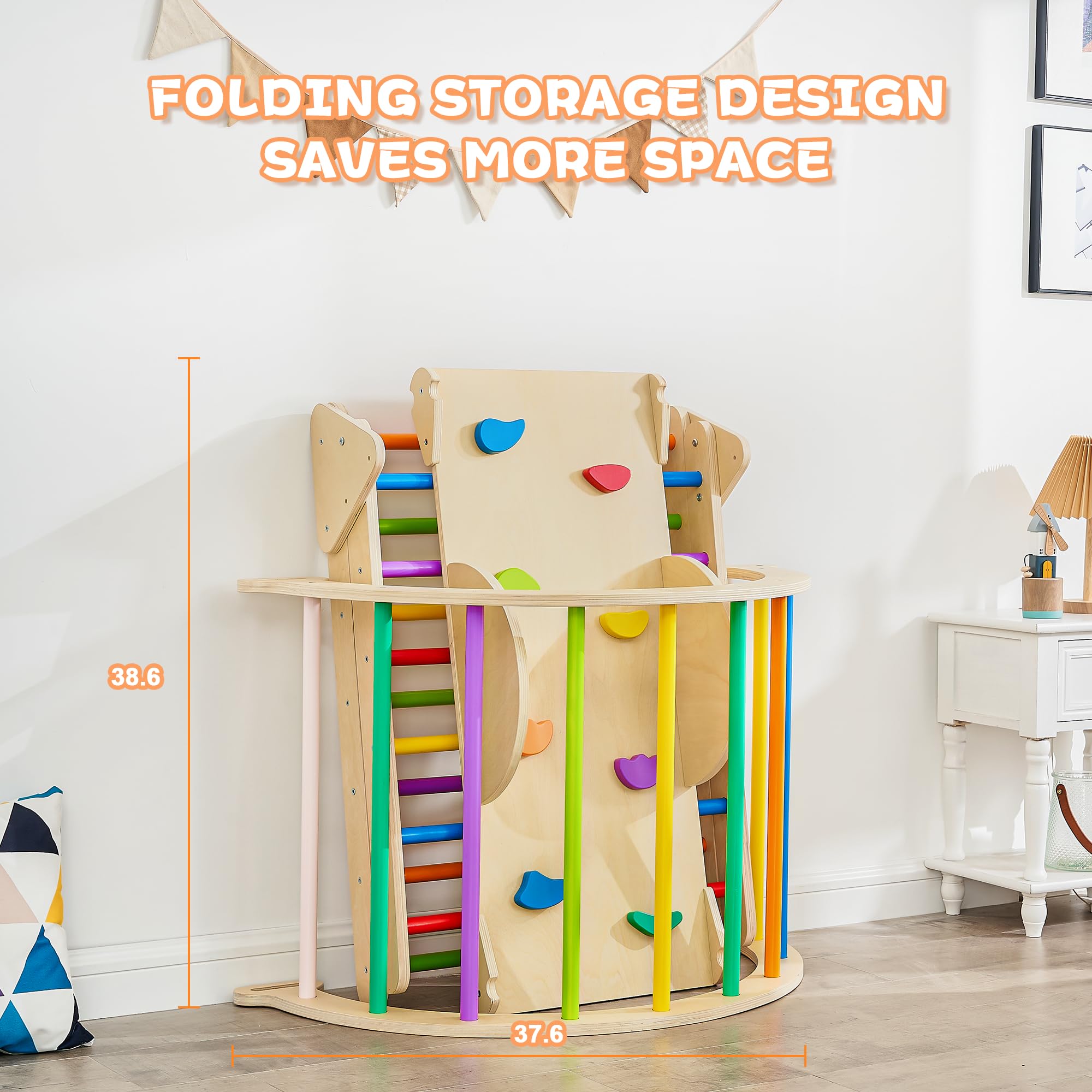 Montessori Pikler Triangle Set - 4-in-1 Wooden Climbing Toy for Toddlers Ages 1-3 | Indoor Play Gym with Slide Ramp & Jungle Gym | Rainbow Small Size | Perfect for Home Playrooms, Daycares & Montessori Learning Spaces