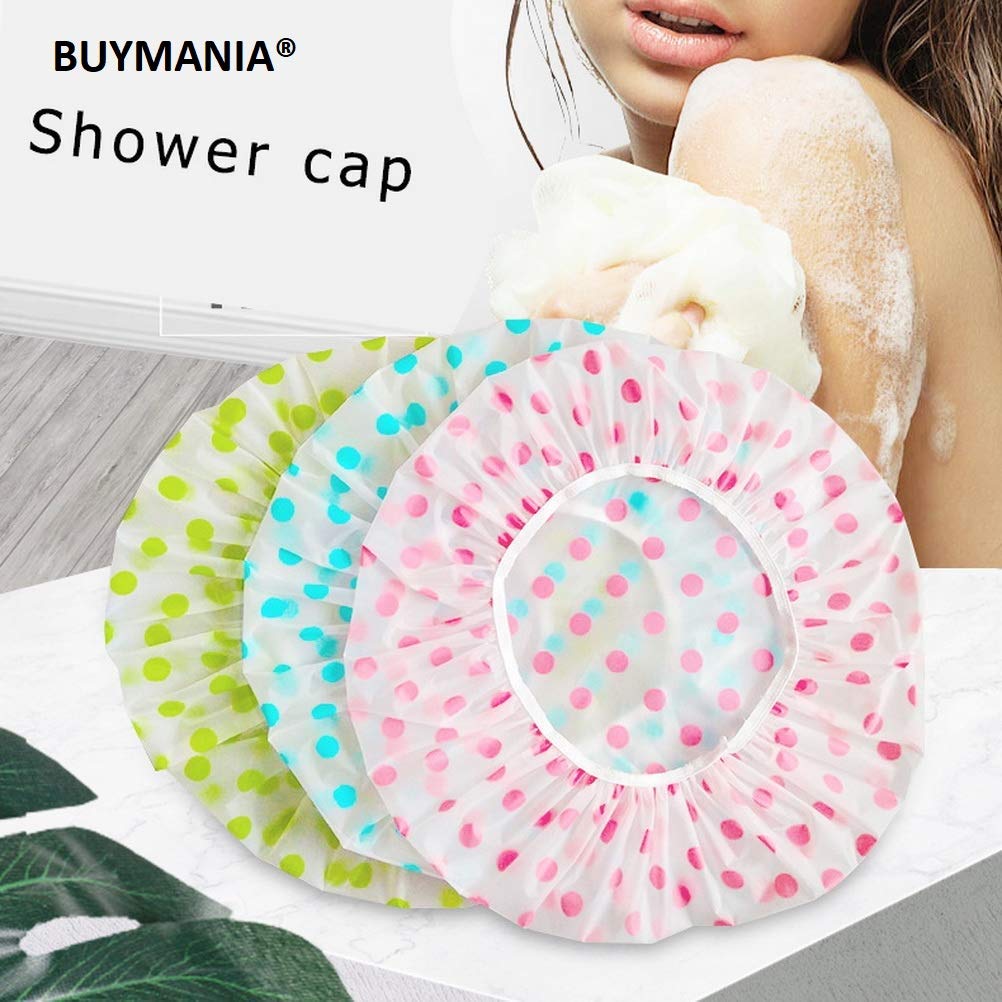 BUYMANIA® Reusable Shower Caps for Women, Men & Kids - 3 Pack Waterproof Bath Caps with Elastic Band (Multicolor) | Perfect for Travel, Swimming, Spa & Hair Care Routine