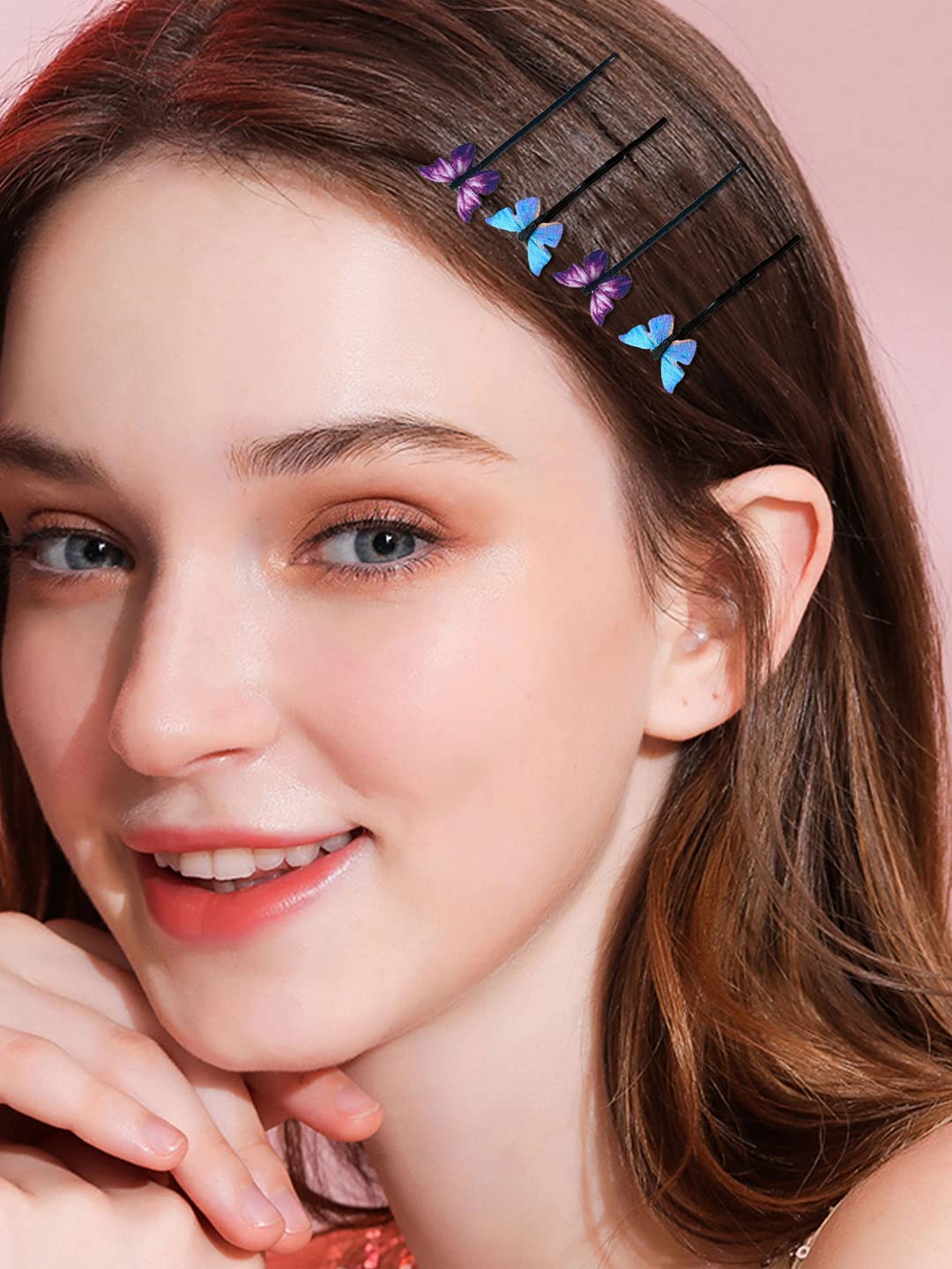 **8PCS Yellow Chimes Hair Pins for Women & Girls - Crystal Pink Butterfly Bobby Pins, Hair Accessories for Women, Hair Clips for Girls - Perfect for Parties, Weddings & Daily Styling**