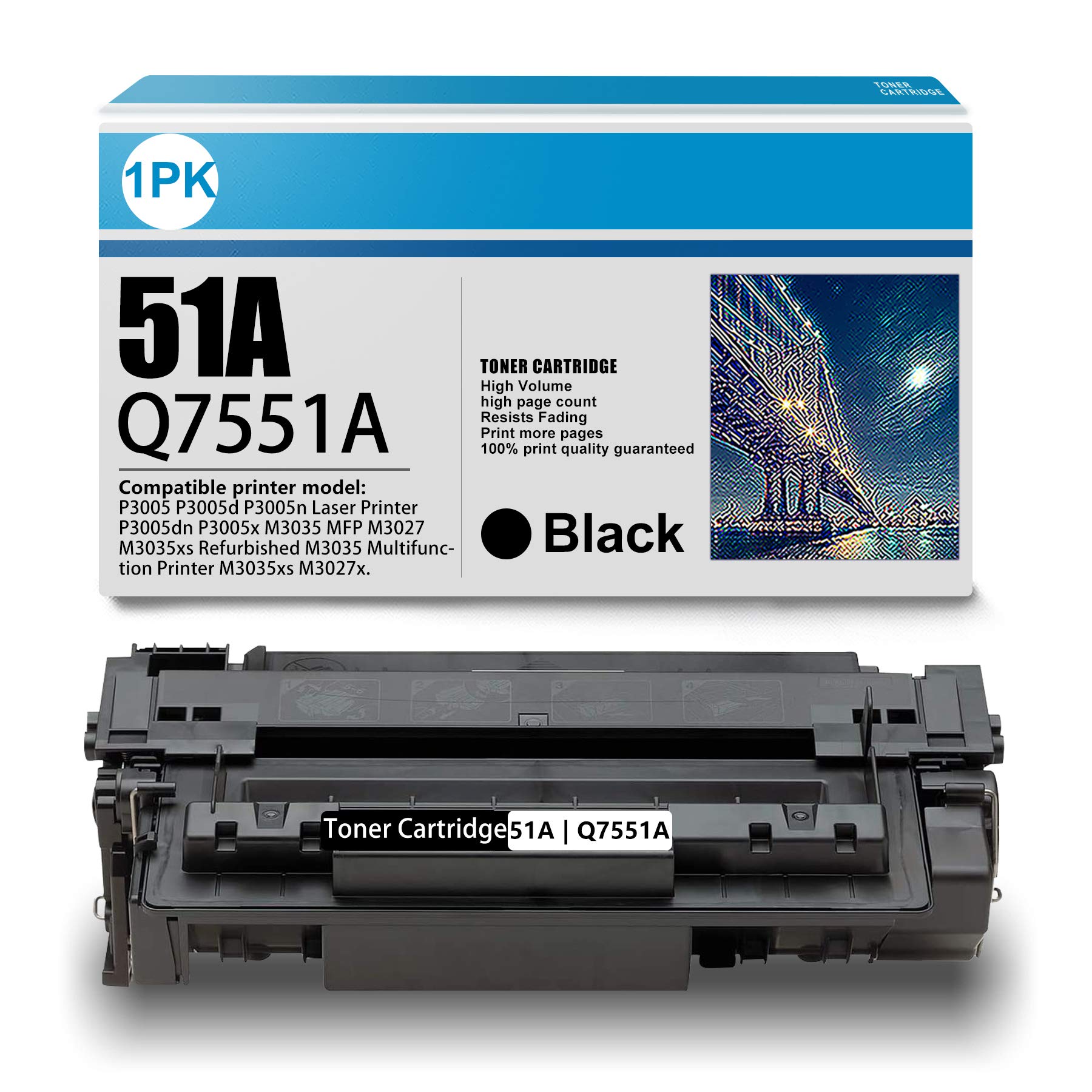 High Yield Black Toner Cartridge 51A (Q7551A) - Compatible with HP P3005, P3005d, P3005n, P3005dn, P3005x, M3035, MFP M3027, M3035xs Printers - Ideal for Office & Home Printing Needs
