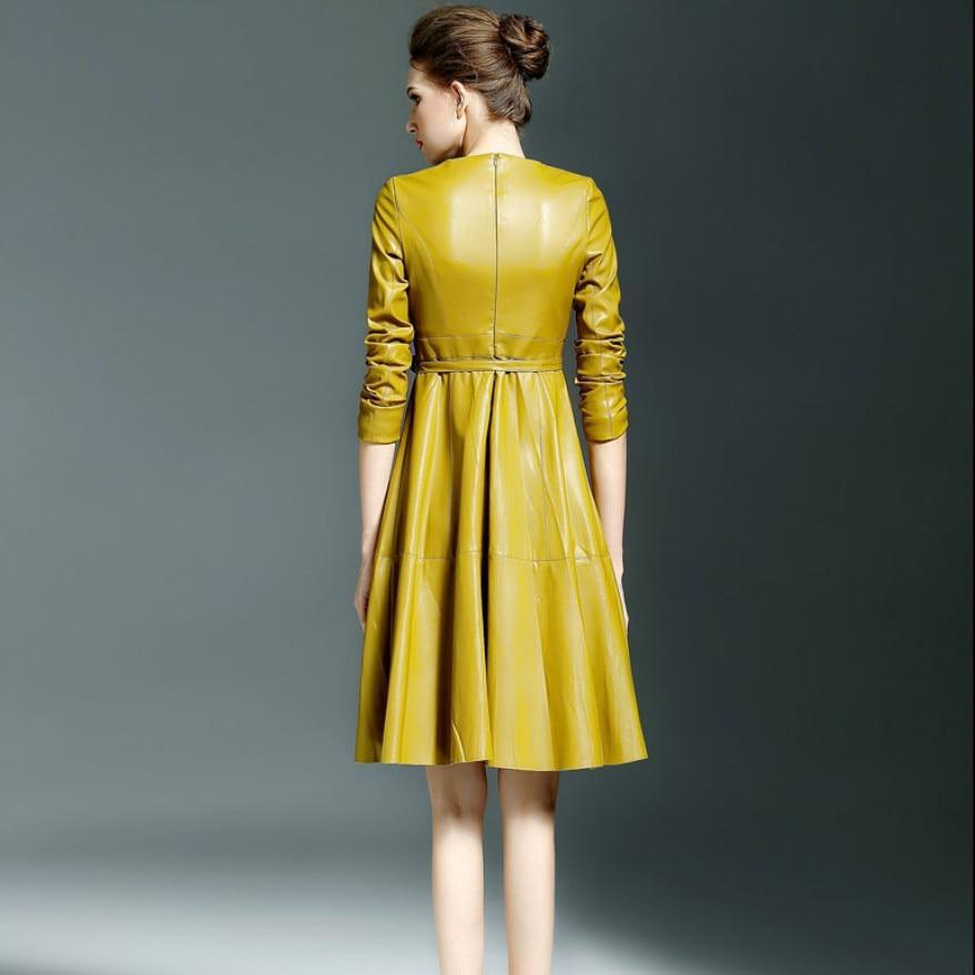 Premium Women's Faux Leather A-Line Dress - Elegant Office Lady Work Dress for Business, Formal & Professional Occasions