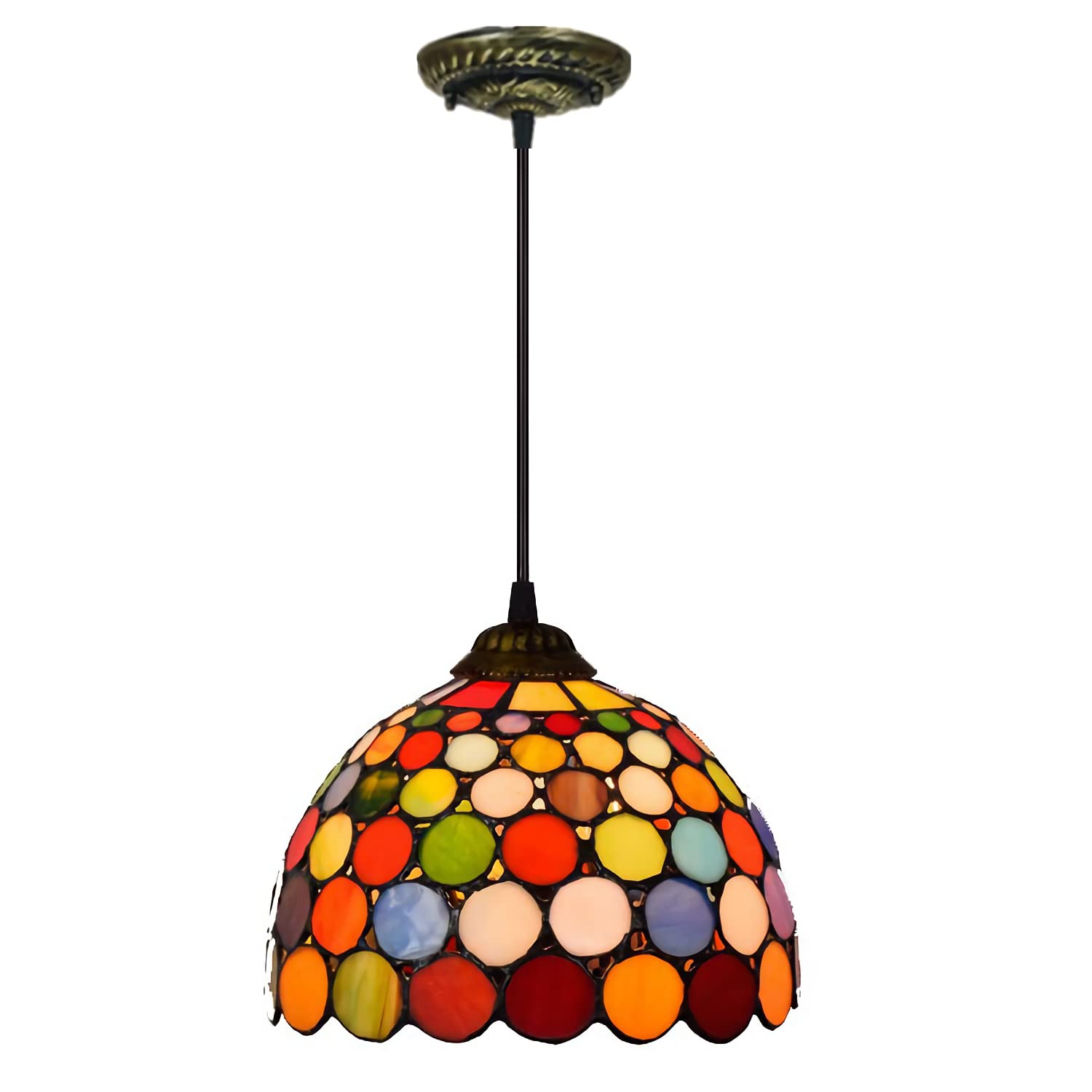8 Inch Tiffany Pendant Hanging Lamp - Vintage Stained Glass Ceiling Light Fixture - Retro Mini Chandelier Lighting for Living Room, Bedroom, Hallway (20cm) - Perfect for Home Decor, Dining Room Ambience & Cozy Reading Nook Lighting