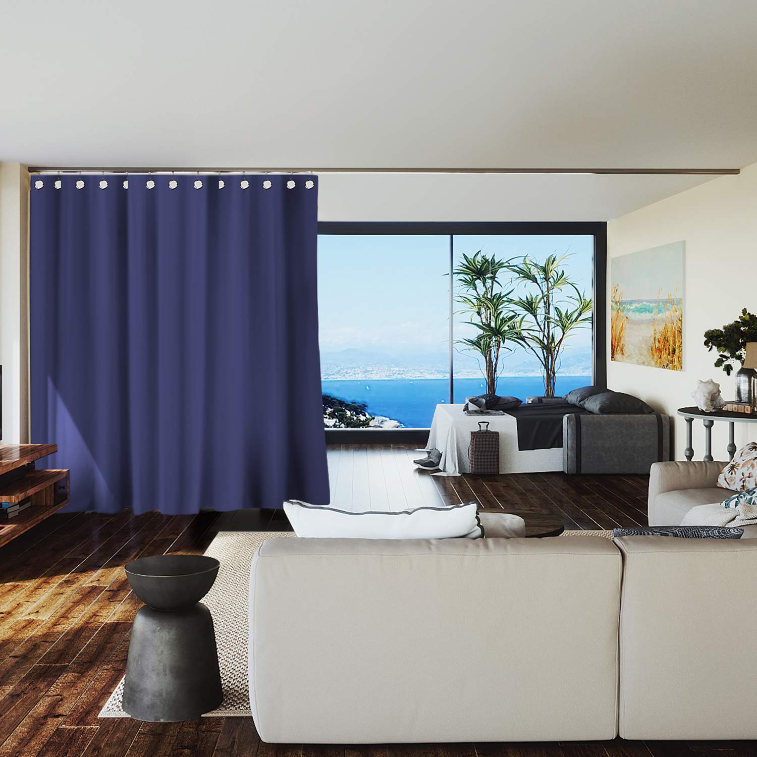 Premium Room Divider Curtain - 9ft Tall x 15ft Wide, Harbor Blue - Privacy Screen for Bedroom, Office, Studio & Event Space