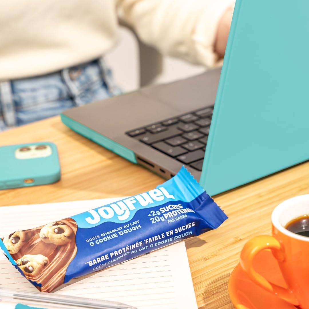 JOYFUEL Protein Bar - Milk Chocolate & Cookie Dough Flavor - Low Sugar (<2g) - High Protein (20g) - Box of 12 Bars (55g Each) - Perfect for Post-Workout Recovery, Healthy Snacking & On-the-Go Nutrition