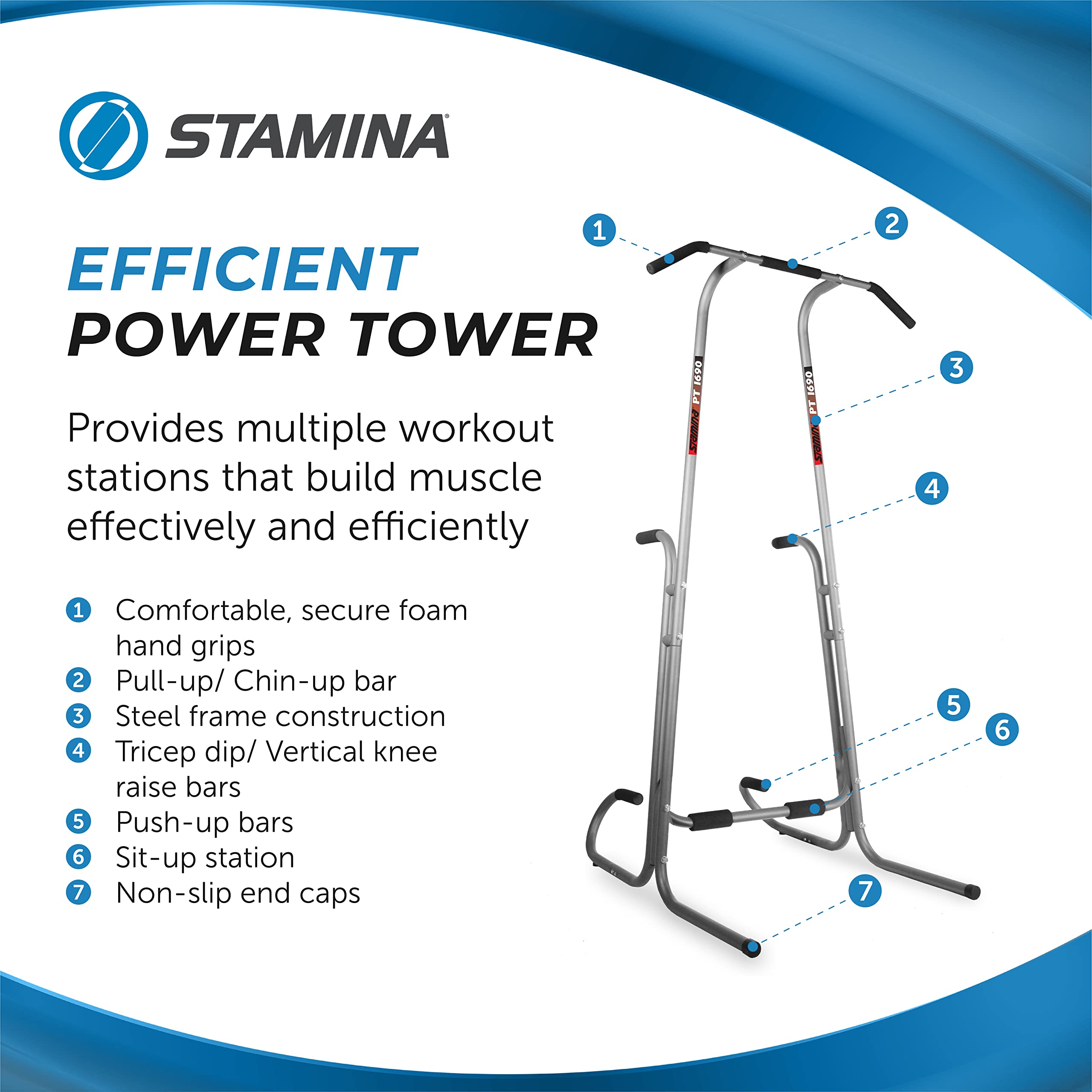 Stamina Power Tower - Heavy Duty Dip Bar & Pull Up Station for Home Gym - 250 lbs Weight Capacity - Perfect for Strength Training & Bodyweight Exercises