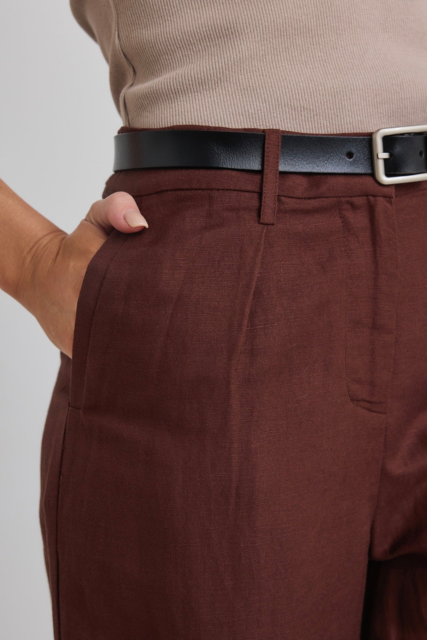 Island Chocolate Linen Pleat Front Wide Leg Pants for Women - Comfortable High Waisted Loose Fit Trousers for Summer, Office & Casual Wear
