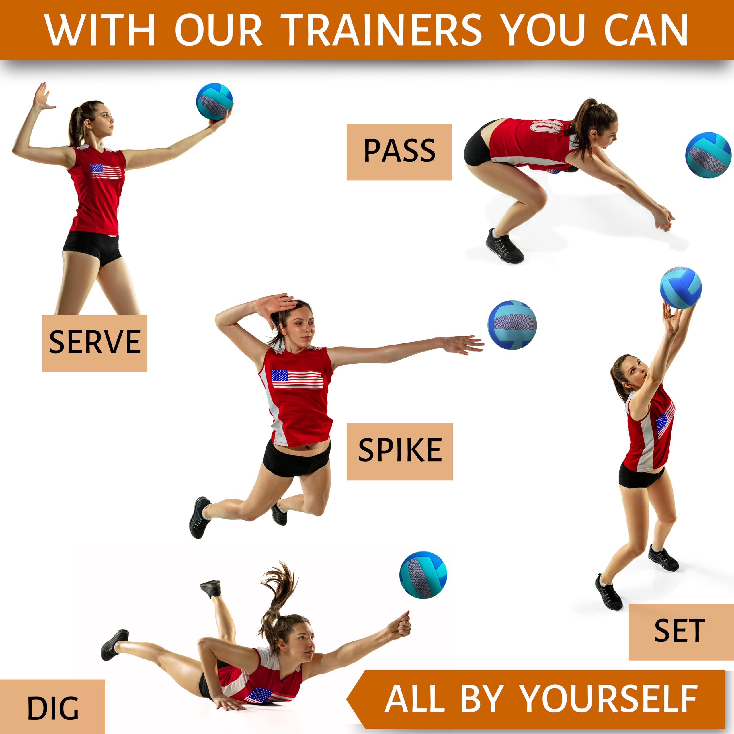 OVANTO Volleyball Training Equipment Set – 4 Styles for Serving, Spiking, Setting & Passing – Adjustable Solo Volleyball Practice Aid for Beginners & Pros – Perfect for Backyard, Beach & Gym Training