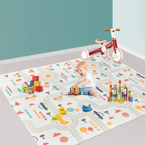 Foldable Baby Play Mat 79x71 Inch - Waterproof Reversible Foam Floor Mat for Kids & Toddlers, Anti-Slip Crawling Mat, Thick Folding Play Mat Gift for Nursery, Daycare & Home Play Area