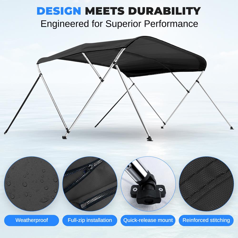 3 Bow Bimini Top for Boats - UV Resistant, Waterproof Boat Canopy for Pontoon & Fishing Boats - Perfect for Shade & Sun Protection on Water Adventures