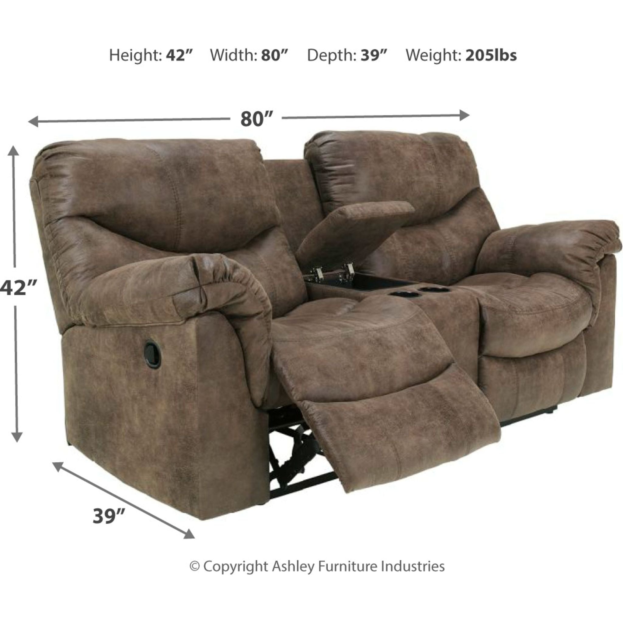 Alzena Reclining Loveseat with Console in Gunsmoke - Modern Living Room Furniture for Small Spaces, Perfect for Apartments & Home Theater Seating