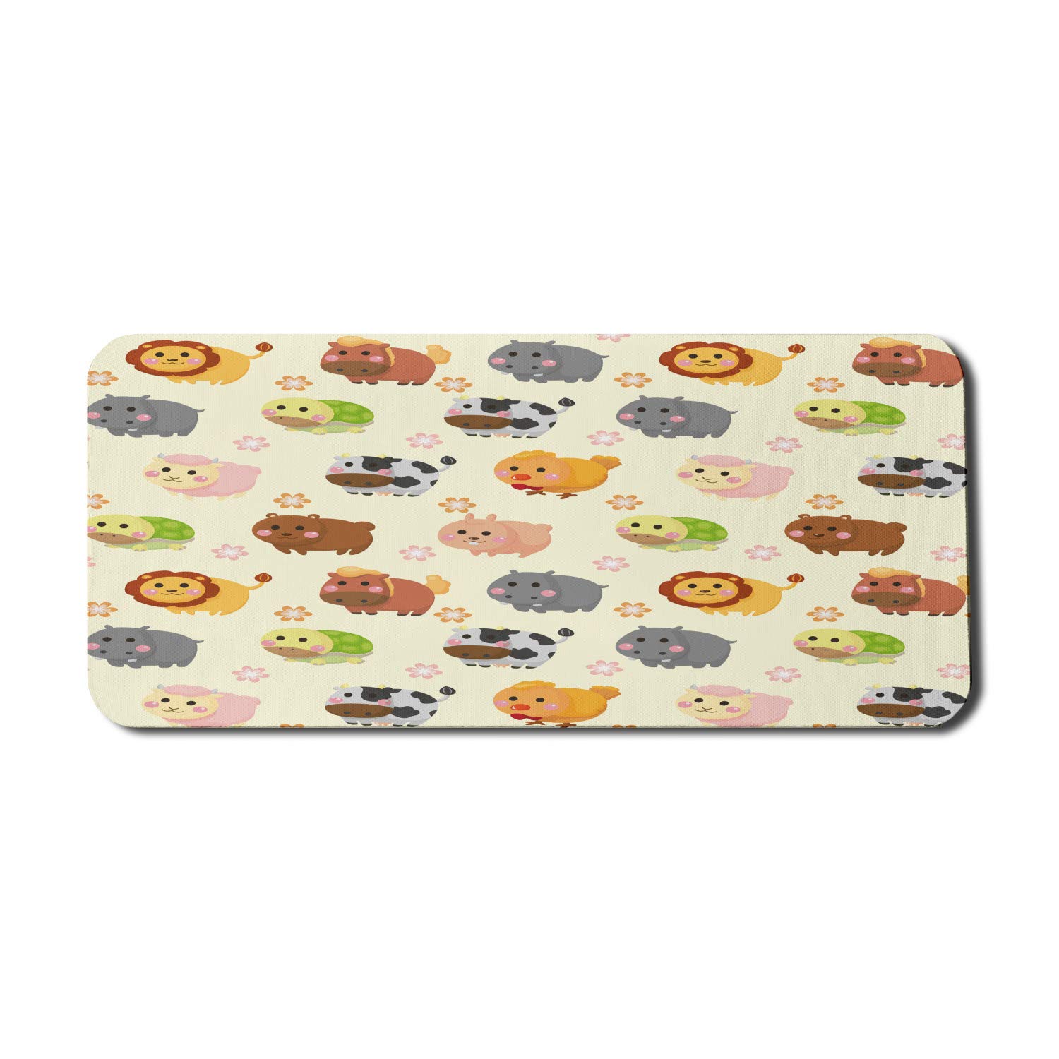 Ambesonne Cartoon Animal Mouse Pad - Lion Bear Bunny Cow with Flowers Design, Non-Slip Rubber Base, Extra Large 35
