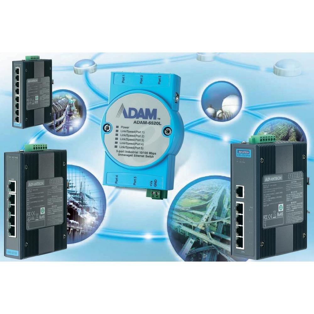 Advantech EKI-2525 5-Port Unmanaged Ethernet Switch 10/100Mbps for Home Office & Small Business Network Setup