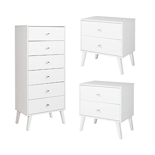 Home Square White 3-Piece Bedroom Furniture Set - 2 Nightstands & 6-Drawer Tall Dresser | Complete Bedroom Storage Solution for Master & Guest Rooms