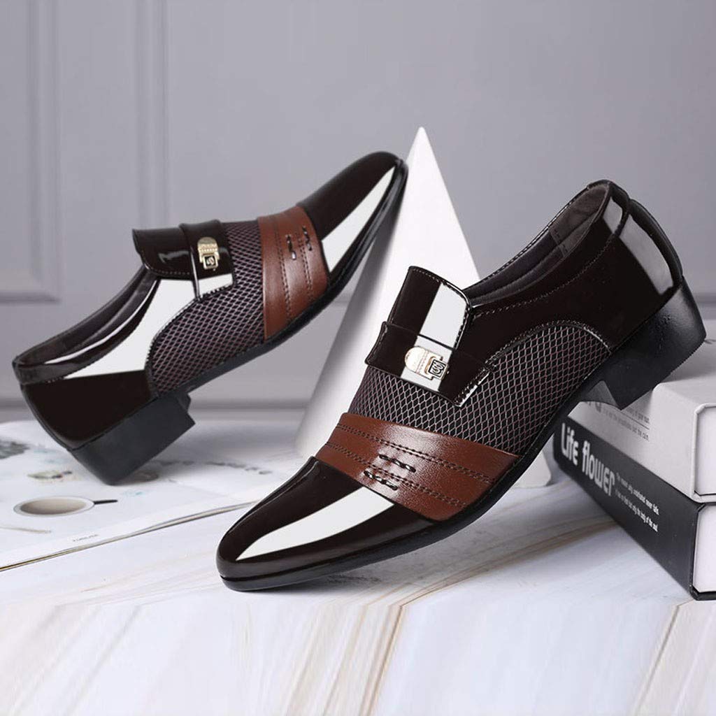 IQYU Men's Genuine Leather Dress Shoes - Patent Oxford Business Shoes for Wedding, Office & Formal Occasions - Comfortable Slip-Resistant Men's Loafers & Casual Shoes for Daily Wear