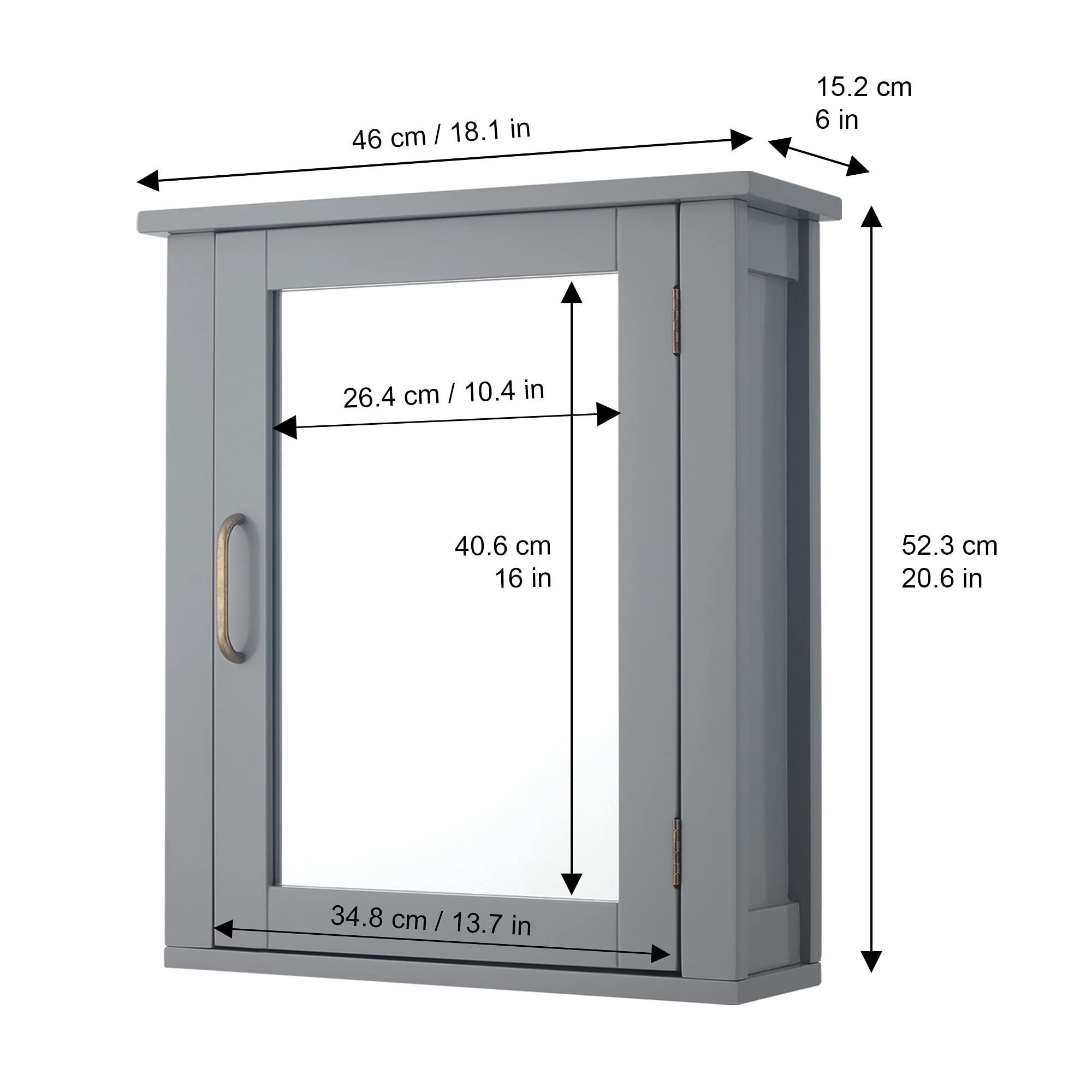 Teamson Mercer Grey Wooden Wall Cabinet with Mirror for Bathroom Storage