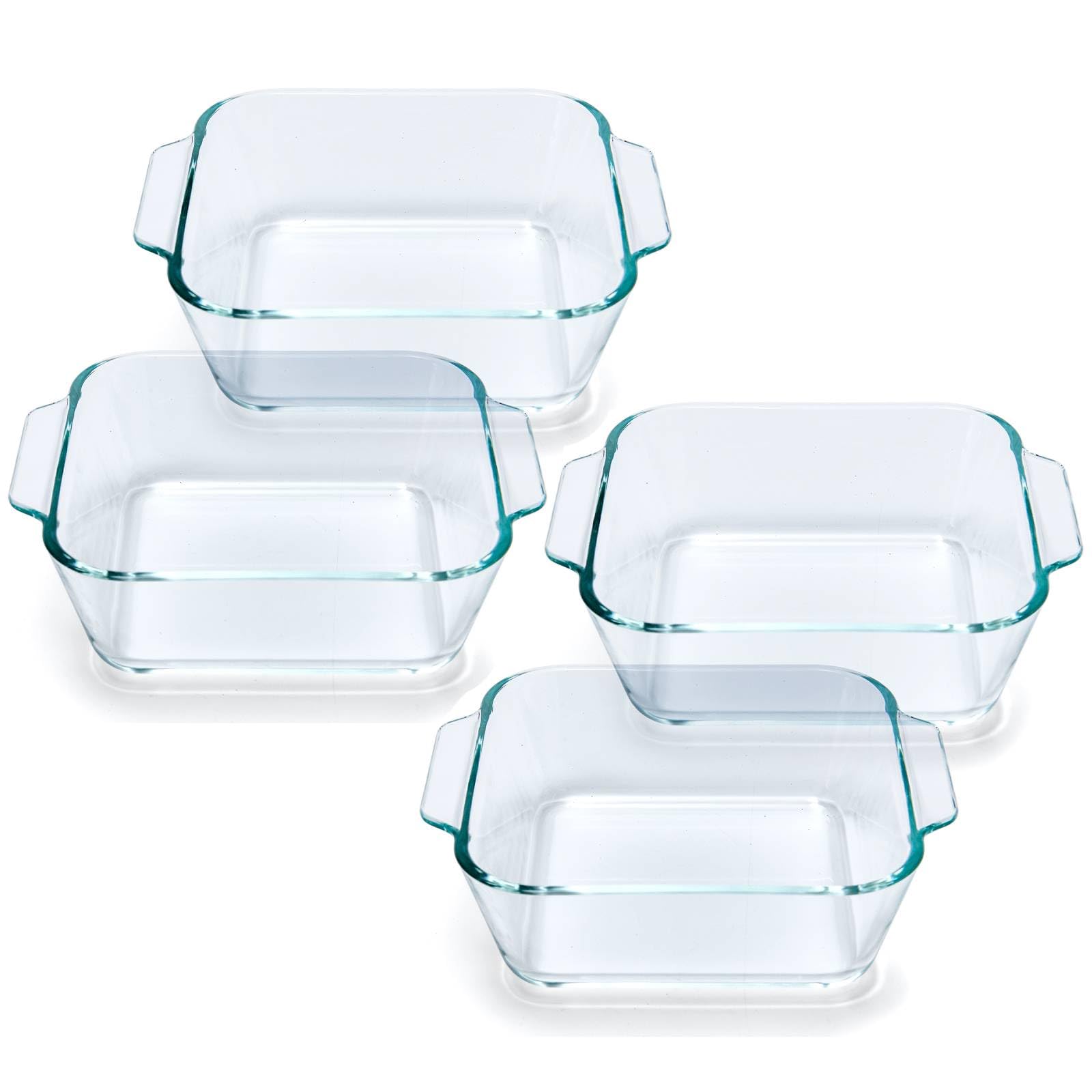 4-Pack Small Square Casserole Dishes - 5 Inch Glass Baking Pans for Oven, Microwave & Air Fryer - Individual Portion Prep Bowls with Handles - Perfect for Eggs, Desserts & Meal Prep