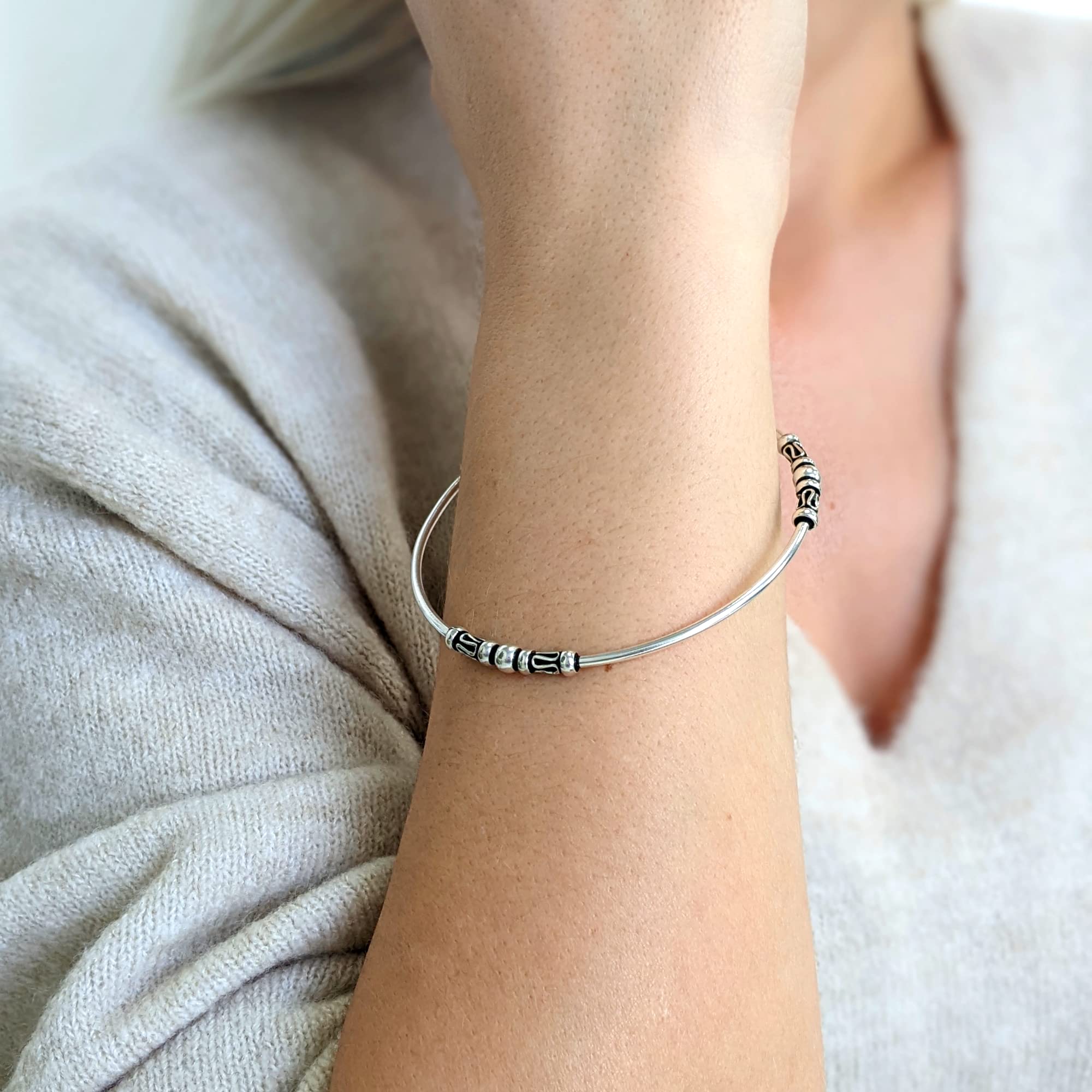 925 Sterling Silver Balinese Wire Scrollwork Bangle Bracelet for Women - Elegant Handmade Jewelry Gift for Birthday, Anniversary & Special Occasions