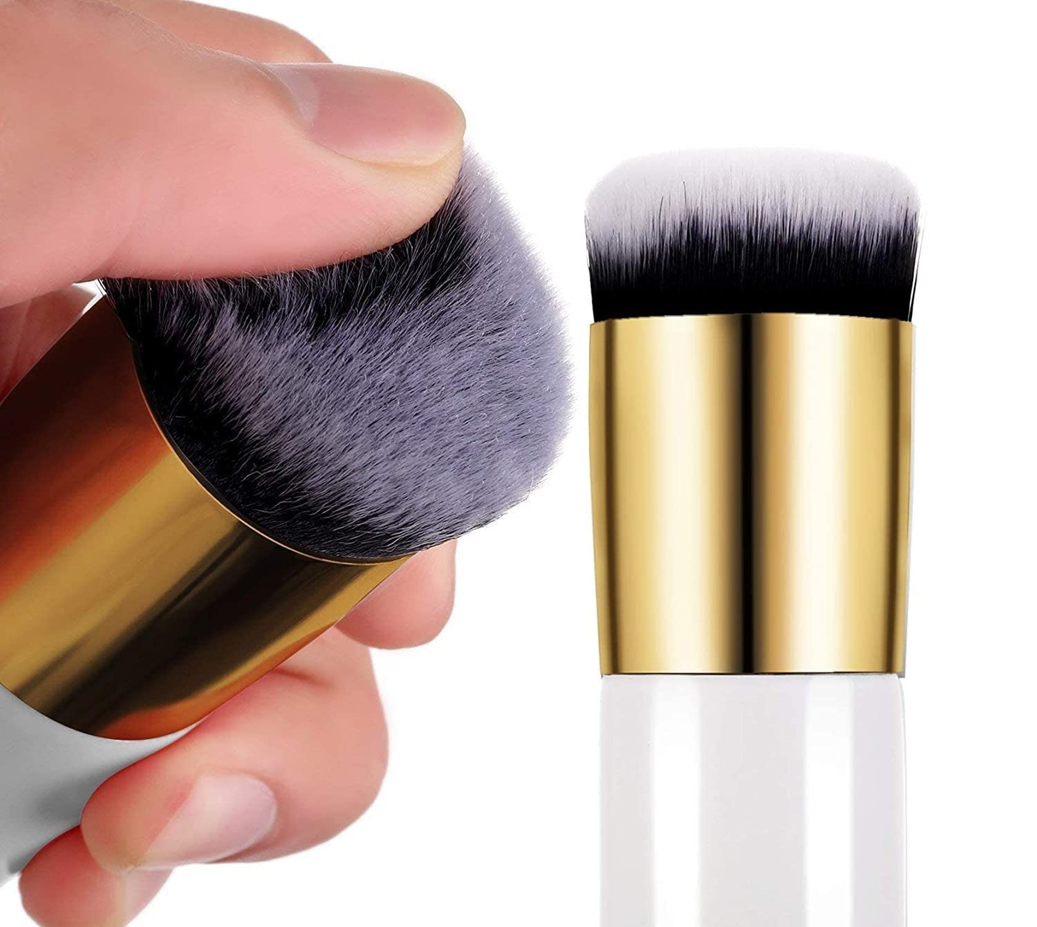 Mini White Foundation Brush & Pink Mushroom Blender - 2 Pack for Flawless Makeup