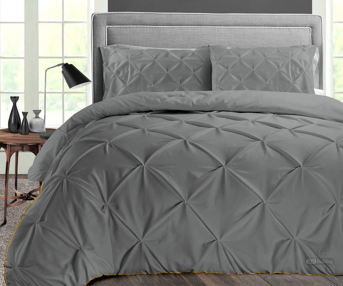 Super King Comforter Set - 300 GSM Plush Siliconized Microfiber Duvet Insert with Matching Pillowcases | Dark Gray Box Stitched Quilted Design | Ultra Soft & Fluffy for All-Season Comfort | Perfect for Master Bedroom, Guest Room & Luxury Hotels