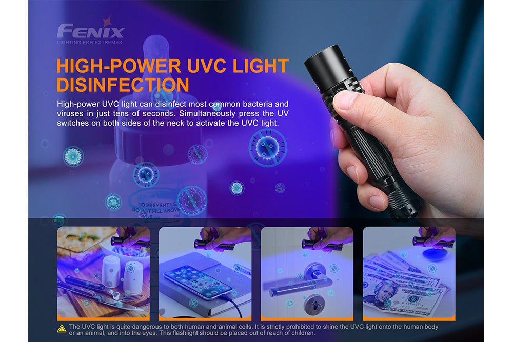 Fenix LD32 UVC Disinfection Flashlight - Portable UV Sanitizer for Home, Travel & Outdoor Use - Kills 99.9% Germs & Bacteria