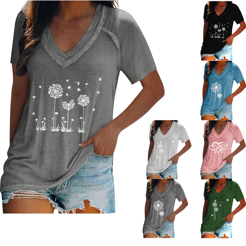 Women's Summer Casual Graphic Tunic Top - Short Sleeve V-Neck Printed Blouse for Going Out | Loose Fit Tee Shirt for Beach, Office & Weekend Wear