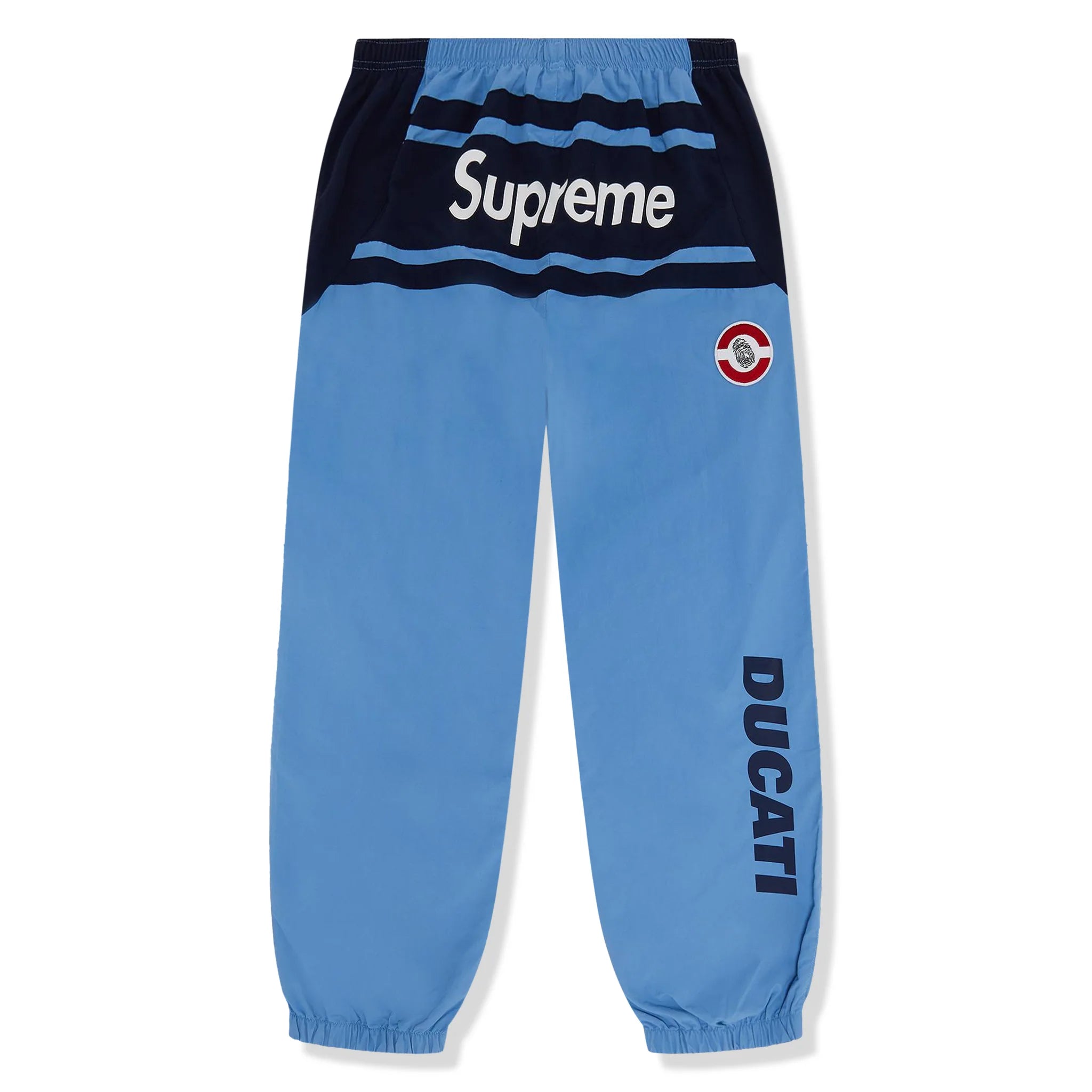 Supreme x Ducati Light Blue Track Pants - Men's Streetwear Joggers for Motorcycle Riding & Urban Fashion | Perfect for Biking, Gym & Casual Wear