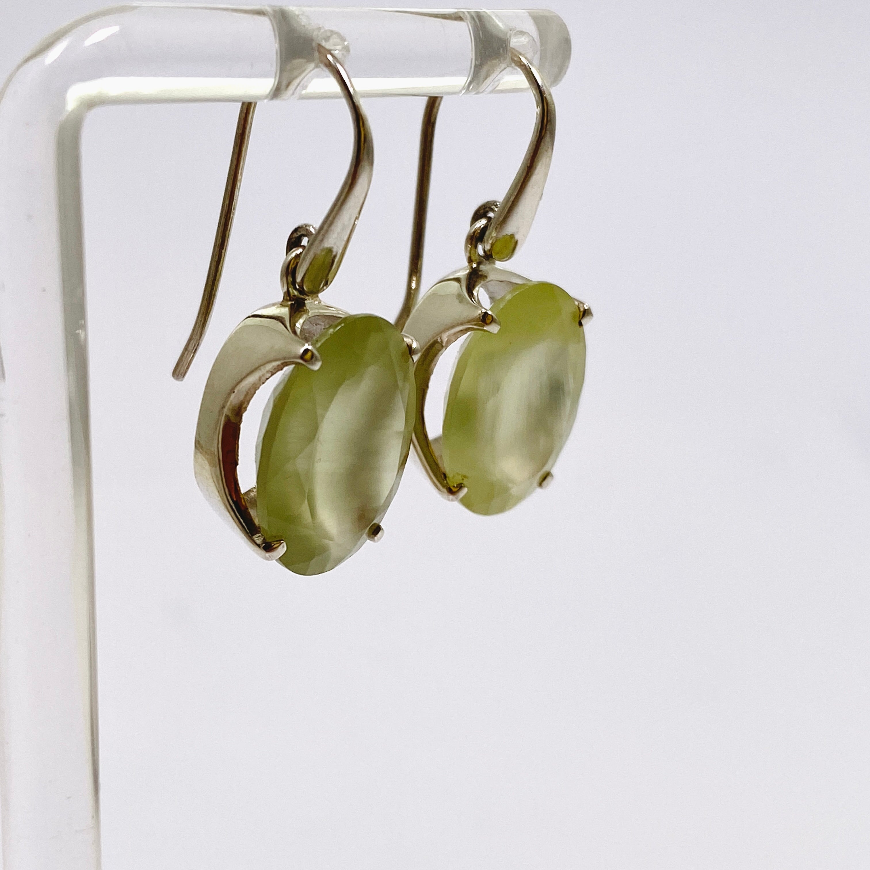 Natural Prehnite Gemstone Oval Faceted Dangle Earrings for Women - Elegant Jewelry Gift for Birthday, Anniversary & Special Occasions - Perfect for Parties, Weddings & Everyday Wear