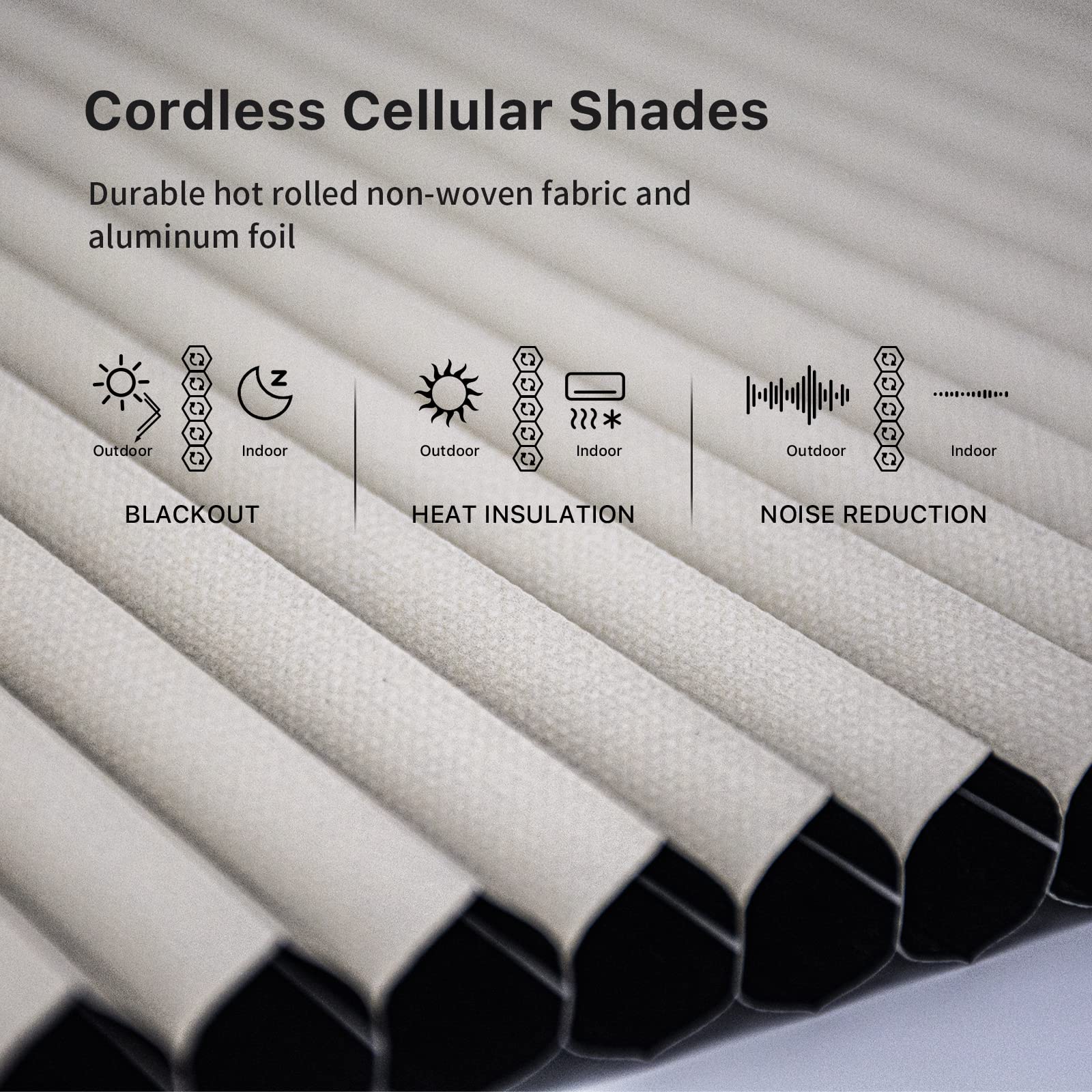 ThirdReality ZigBee Smart Blinds - Motorized Blackout Cellular Shades with Remote Control, Cordless Honeycomb Window Coverings, Auto Height Adjustment, Battery Powered (30