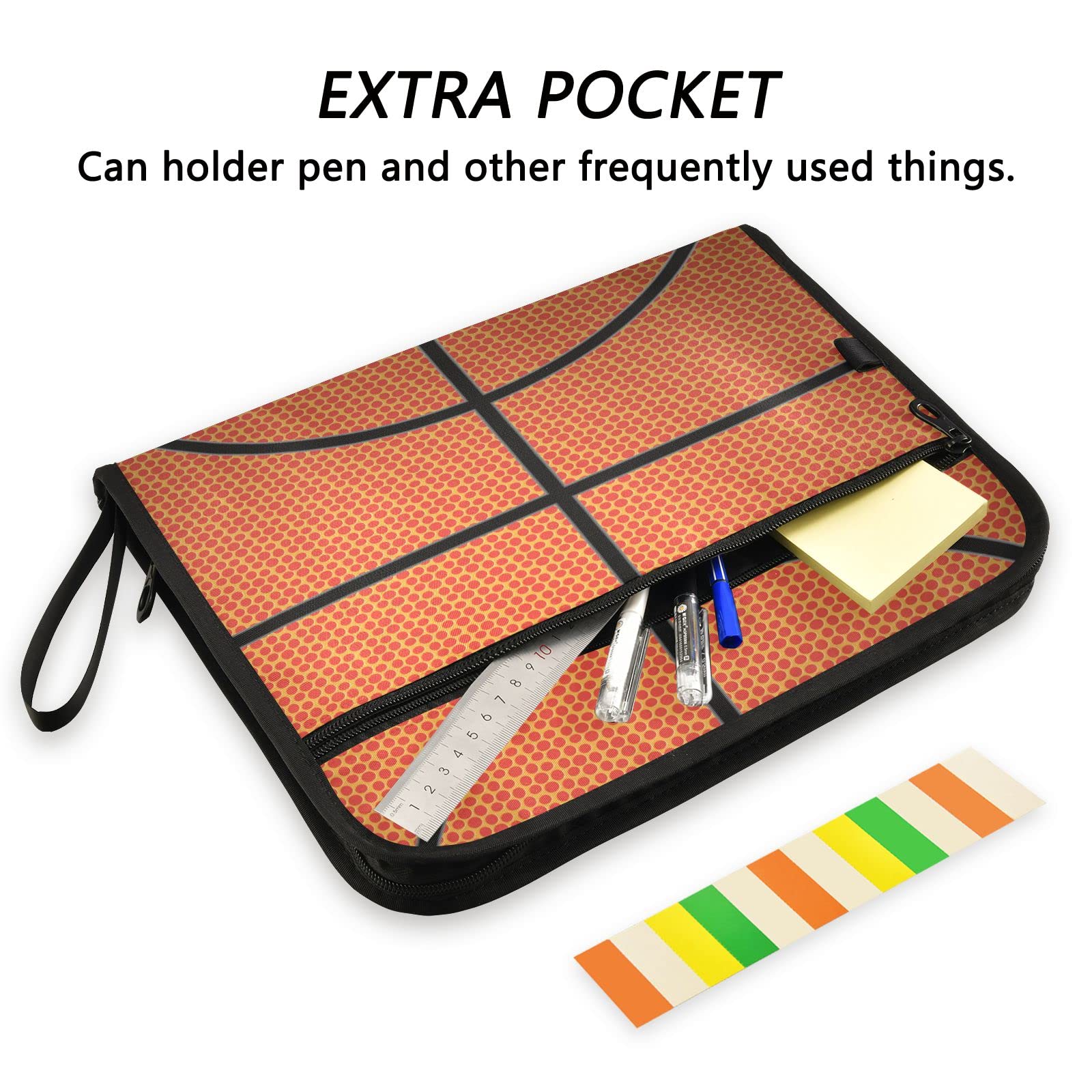 Kcldeci 13-Pocket Expanding File Folder with Zipper Closure - Basketball Texture Accordion Document Organizer for A4/Legal Size Papers - Perfect for Office, School, Home Organization & Document Storage
