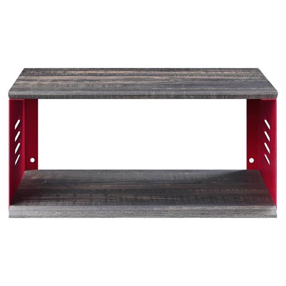 Acme Cargo Industrial Metal Side Table with Wall Shelf & Casters - Red Accent Table for Living Room, Bedroom or Office - Sturdy Rolling End Table with Storage Shelf