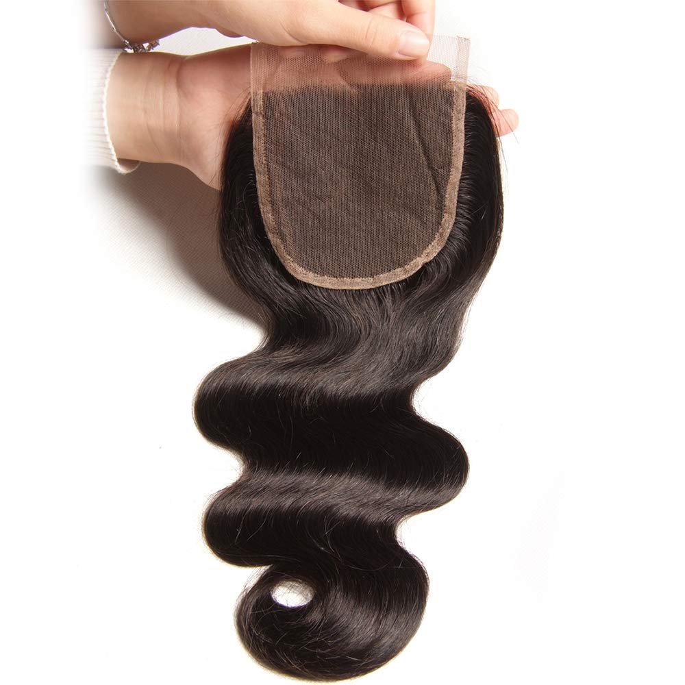Beauty Forever 100% Unprocessed Indian Virgin Human Hair Extensions - 1 Piece Free Part Body Wave Lace Closure, Natural Color (18