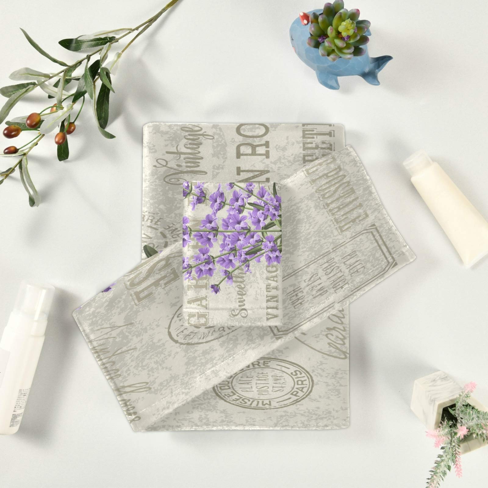 Retro Lavender Flower Bath Towel Set - 3 Piece Soft Highly Absorbent Towels for Bathroom, Gym, Hotel & Spa | Includes Hand Towel, Bath Towel & Washcloth | Perfect for Home, Travel & Luxury Self-Care